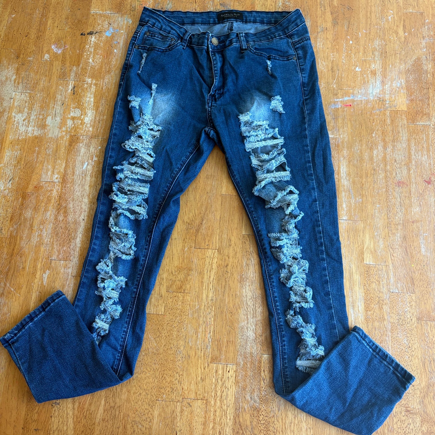 Distressed Skinny Jeans Stretch Y2K American Bazi 9 Fits Like 30X30 Blue Denim