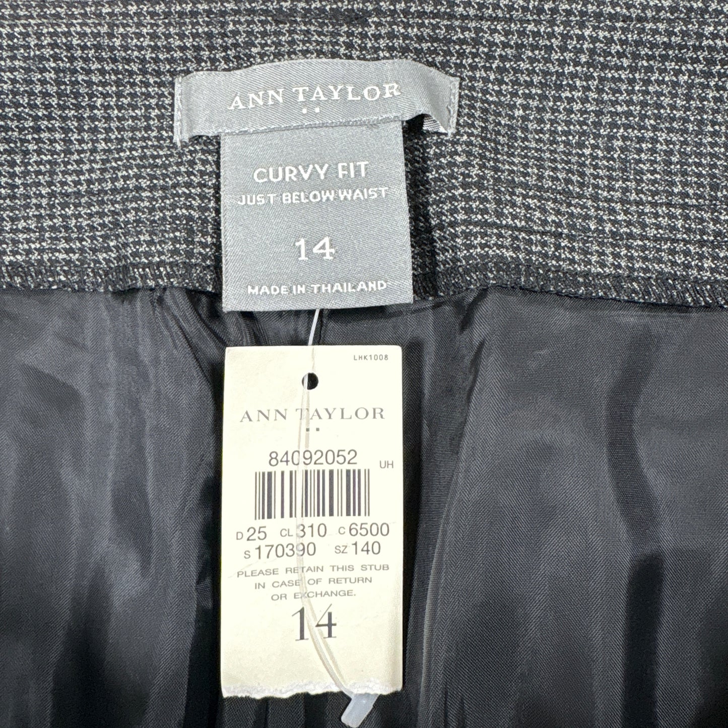 Ann Taylor Womens Pants 14 Curvy Fit Trouser Gray Black Houndstooth Dress Slacks NWT
