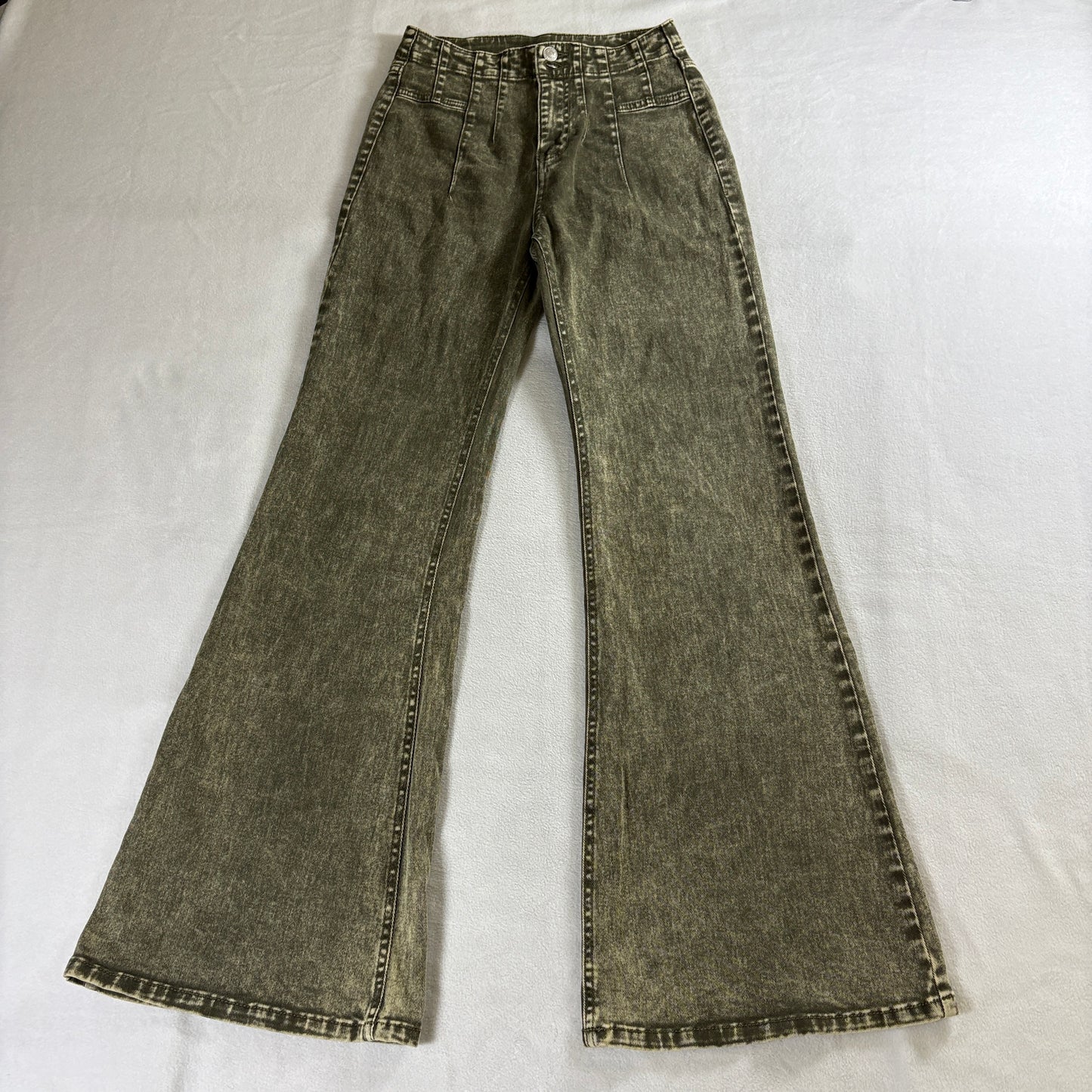 Flare Wide Leg Jeans Y2K Olive Acid Wash Forever 21 S Fits Like 25X30 Stretch