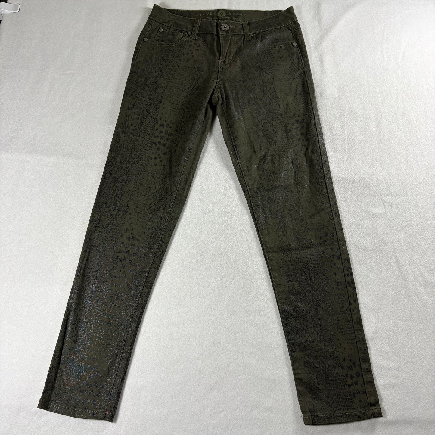 Velvet Heart Olive Snake Print Pants Womens Vintage Y2K Skinny Stretch! Glam Fit