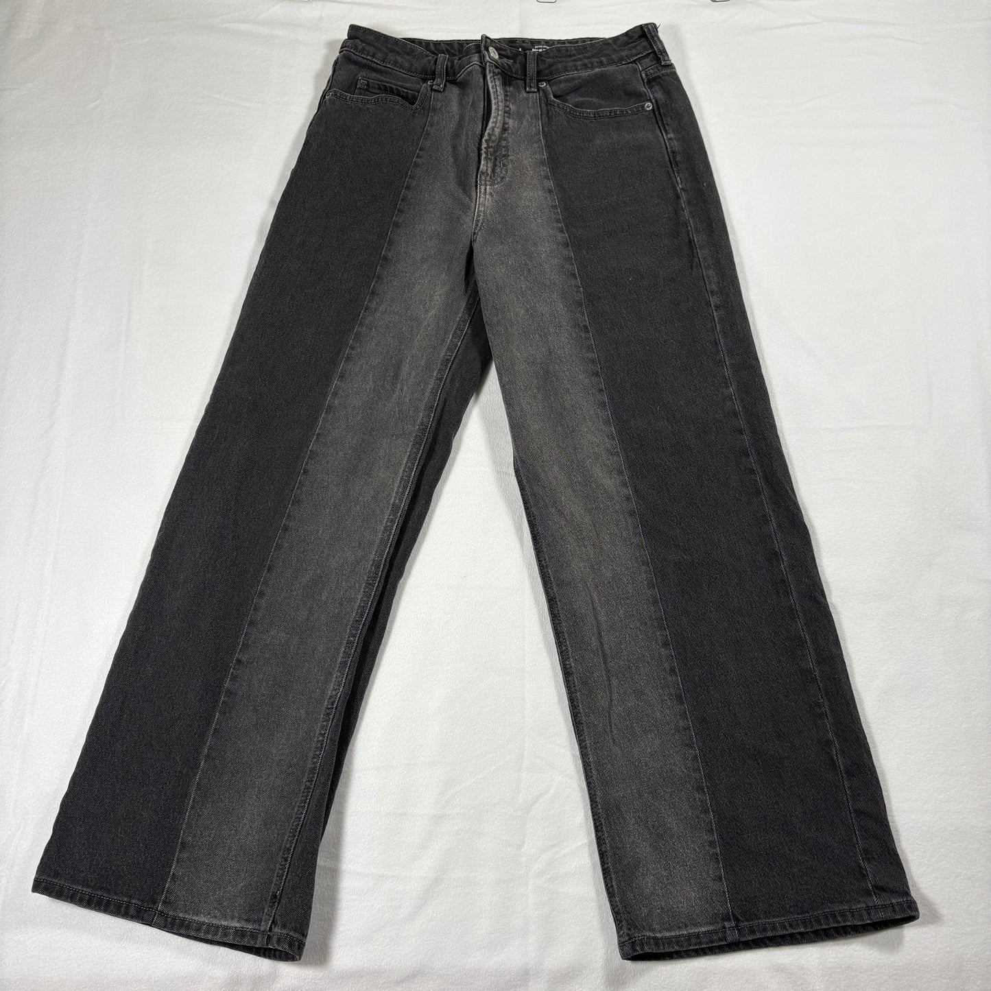 Wide Leg Jeans Womens 8 Two Tone Black Gray Extra High Rise Vintage Streetwear X