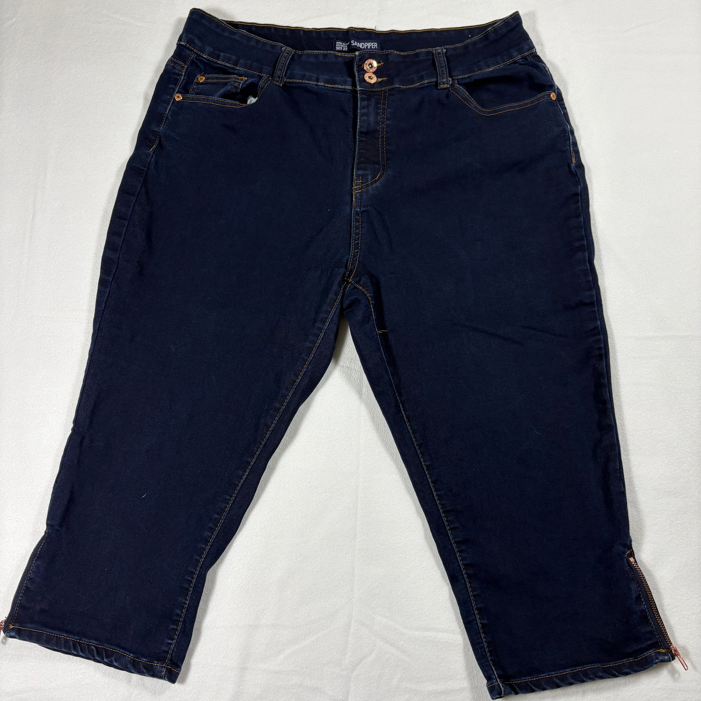 Womens Jeans 22 Dark Blue Stretch Capri Pants Plus Size Zip Hem Casual Retro Fit