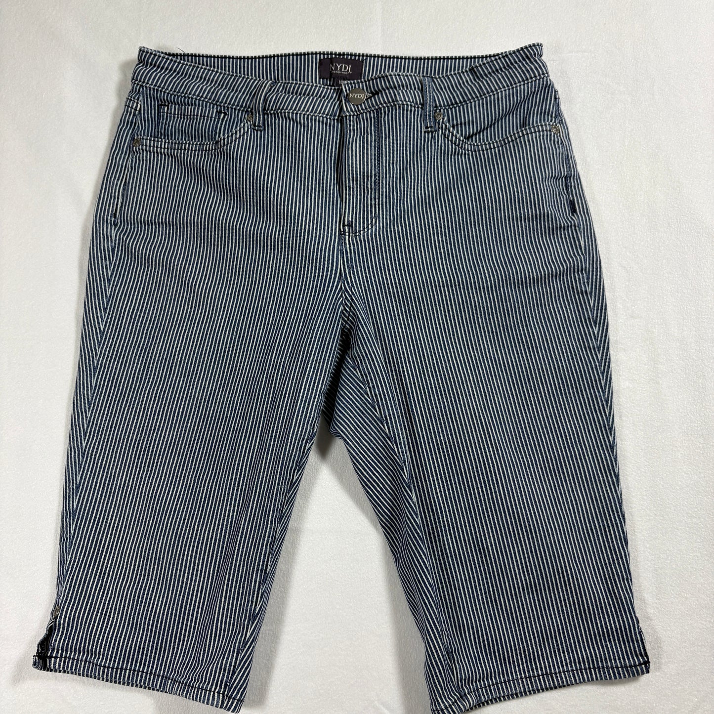NYDJ Capri Jeans Womens 10 Blue White Stripe Stretch Pants Y2K Retro Casual Fit