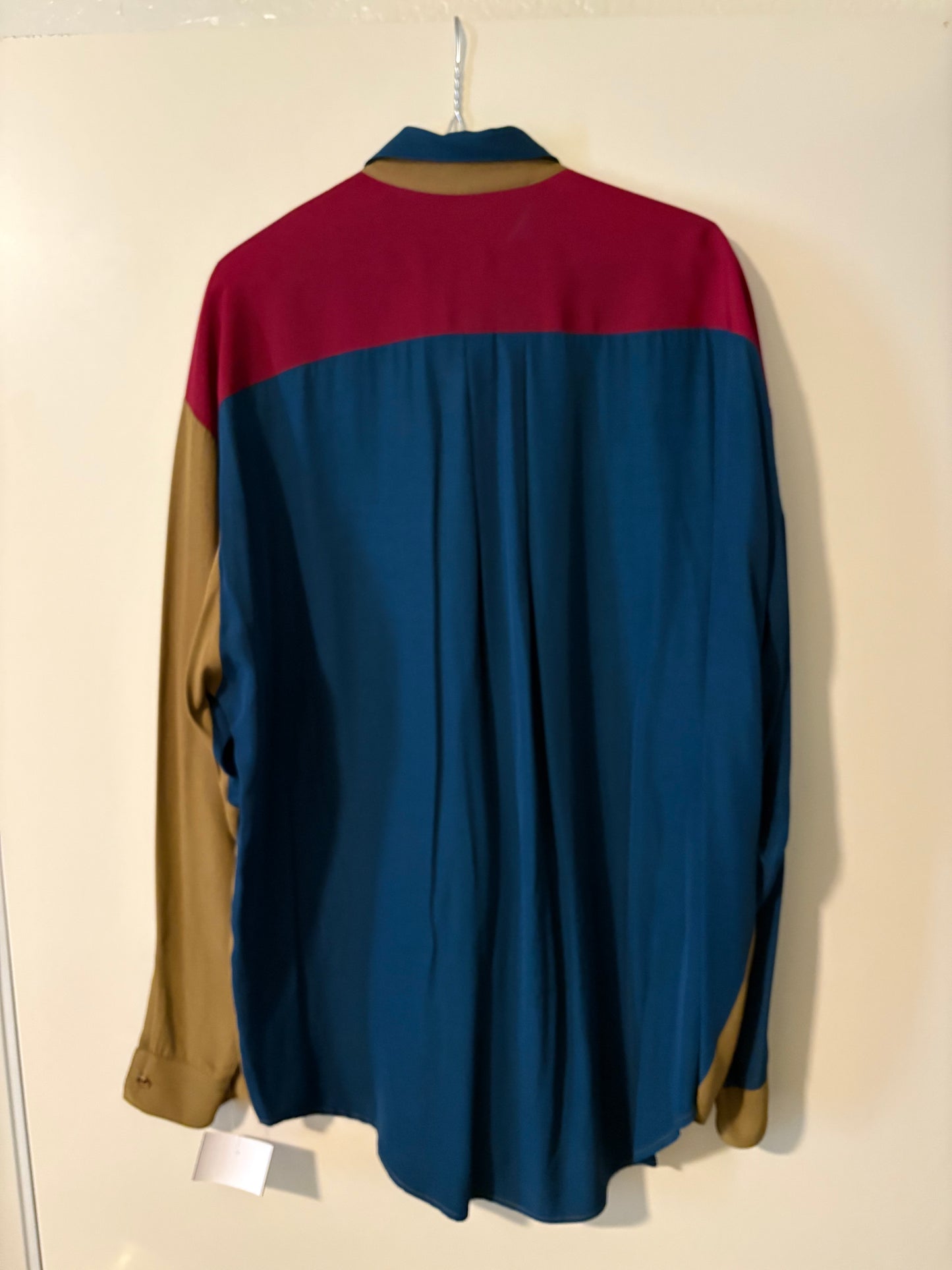 Vintage Bachrach Colorblock Button-Up Shirt – Multi‑Color Retro 90s Silk‑Feel Long Sleeve