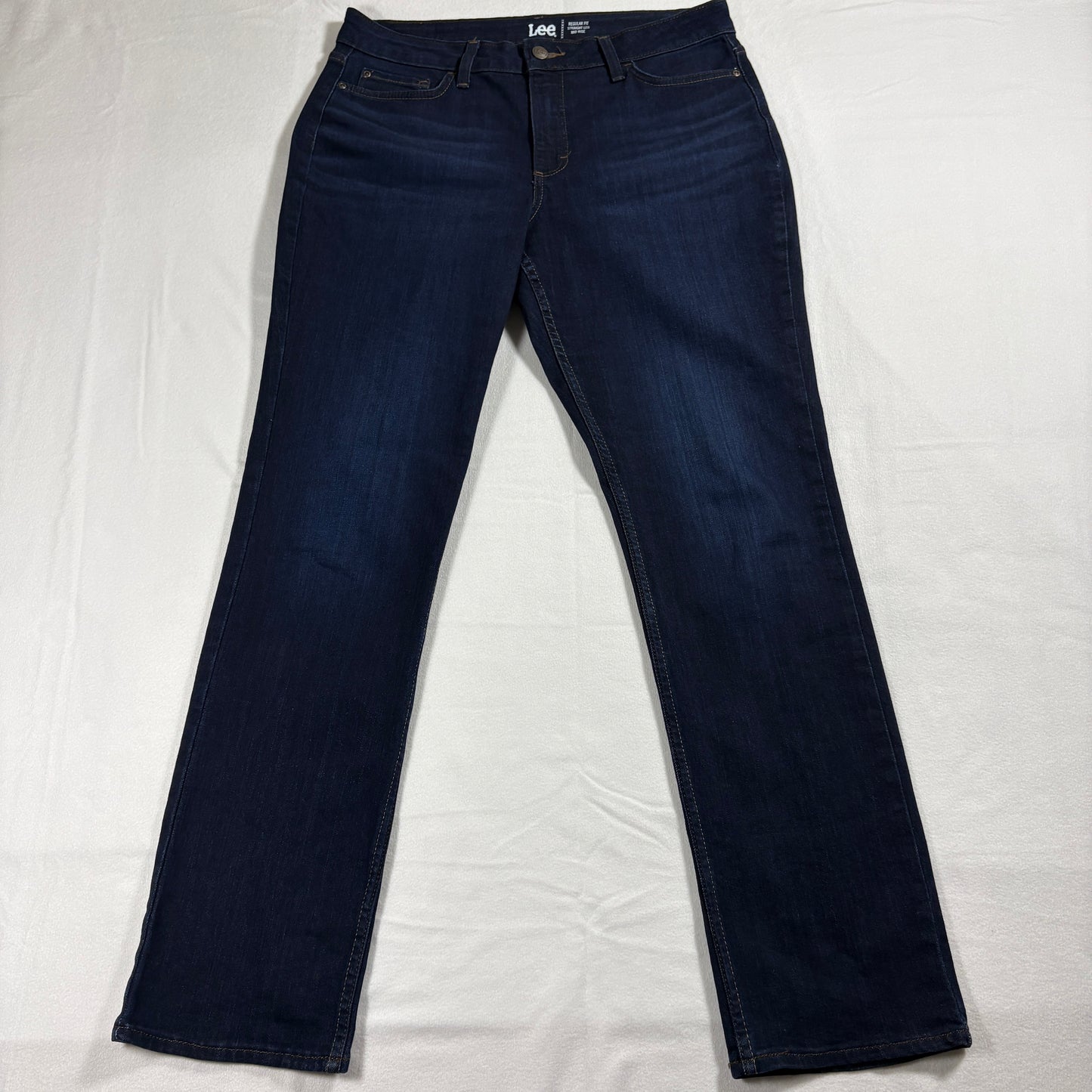 Lee Straight Leg Jeans Womens 14 Long Dark Blue Regular Fit Mid Rise Classic Denim