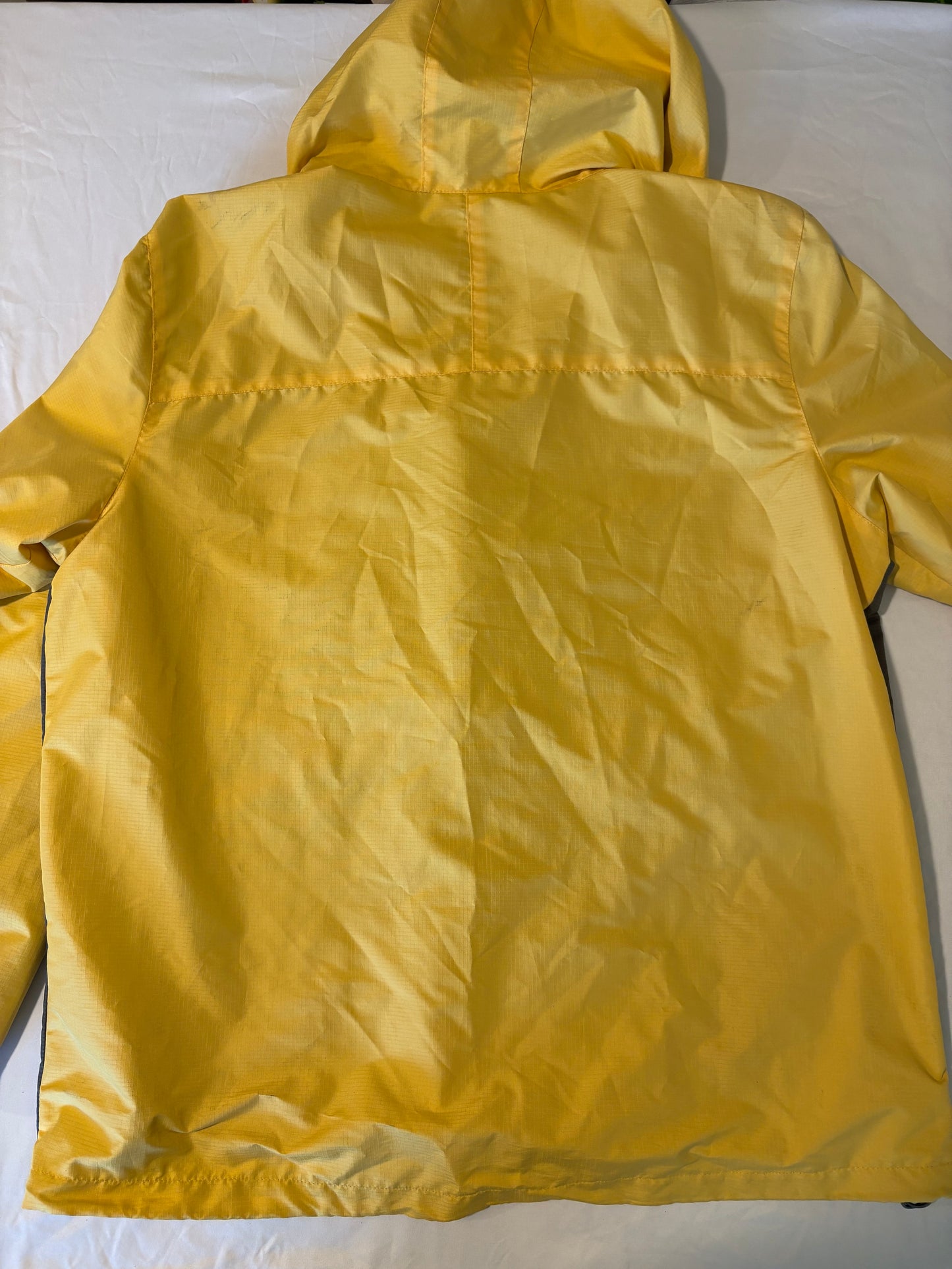 Mountain Club Mens Large Yellow Waterproof Hooded Rain Jacket Hiking Outdoor Lined