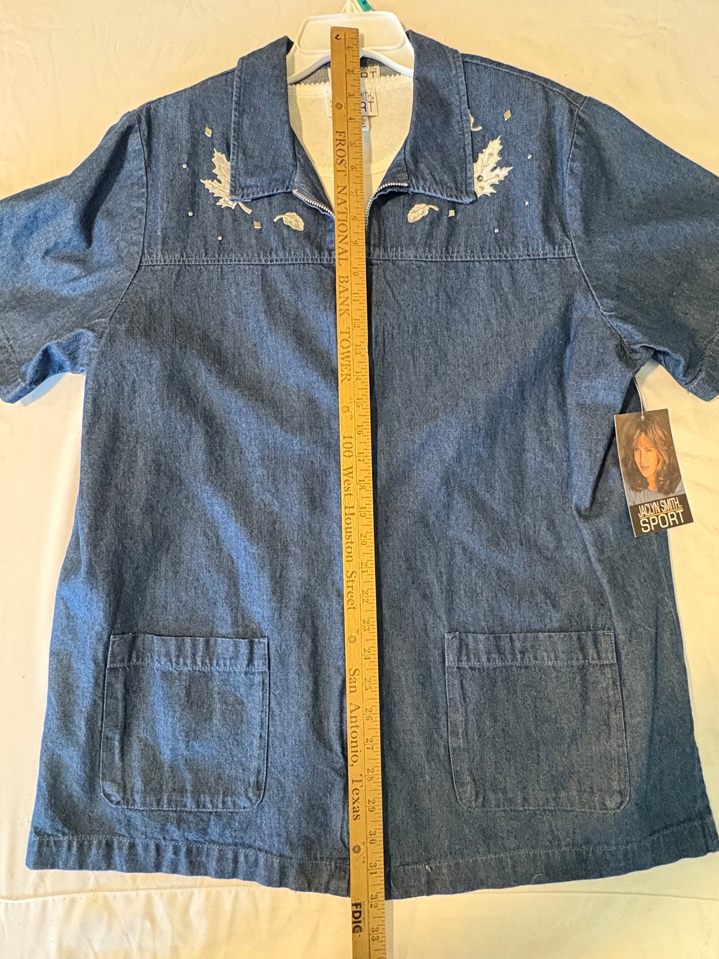 Jaclyn Smith Sport Denim Jacket Shirt Women's Size Large NWT Embellished Tee Attached