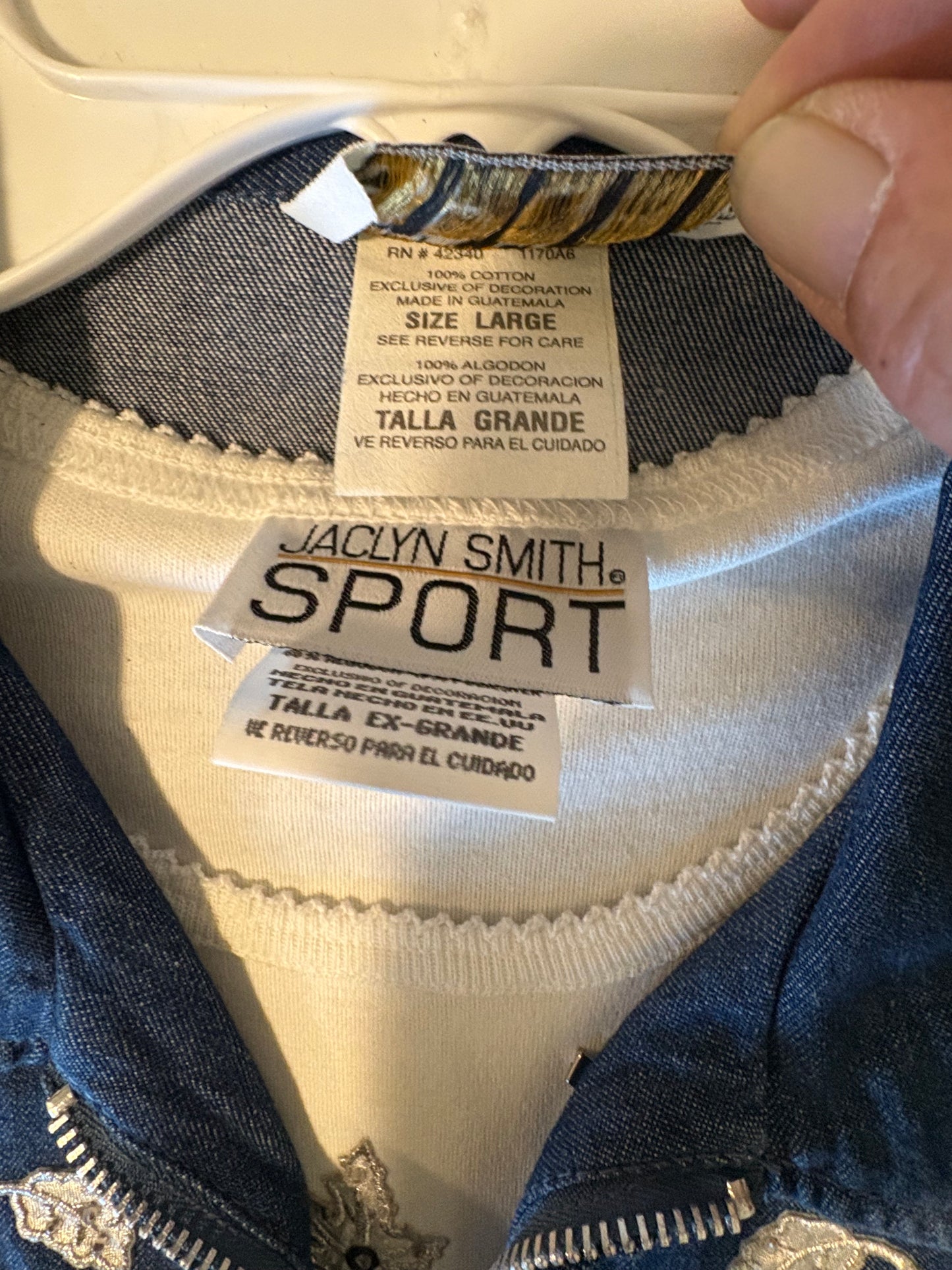 Jaclyn Smith Sport Denim Jacket Shirt Women's Size Large NWT Embellished Tee Attached
