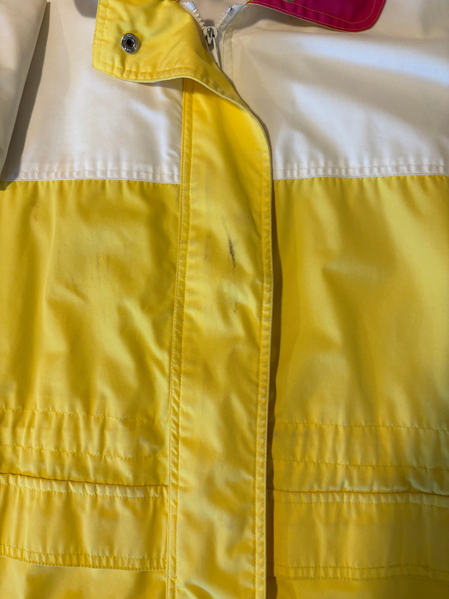 Vintage Cabin Creek Jacket Large Colorblock Yellow White Pink Zip Pockets Macau