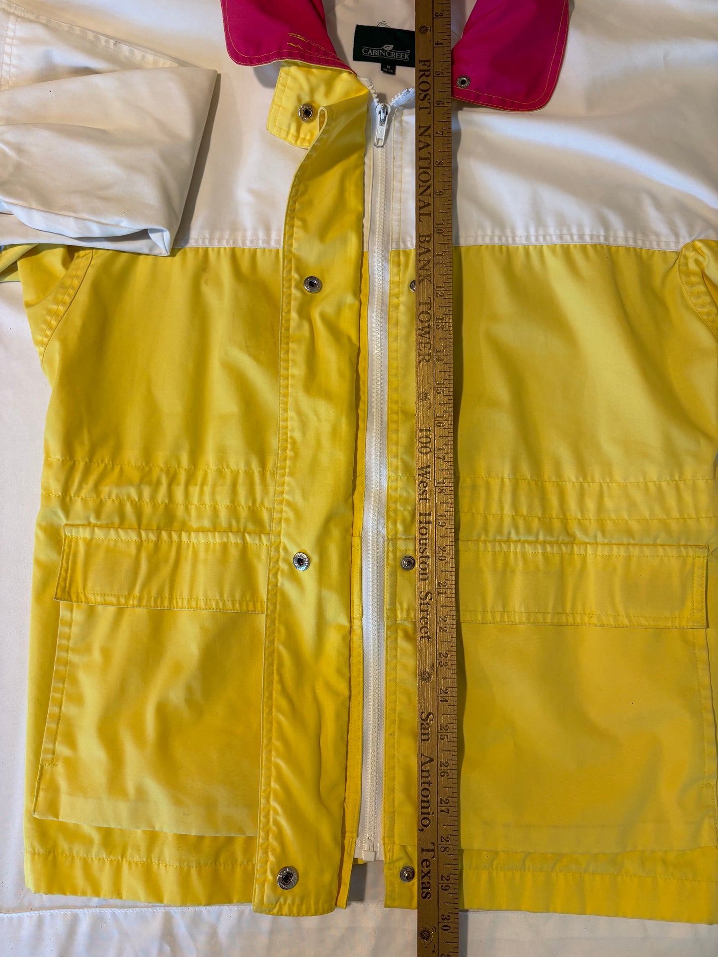 Vintage Cabin Creek Jacket Large Colorblock Yellow White Pink Zip Pockets Macau