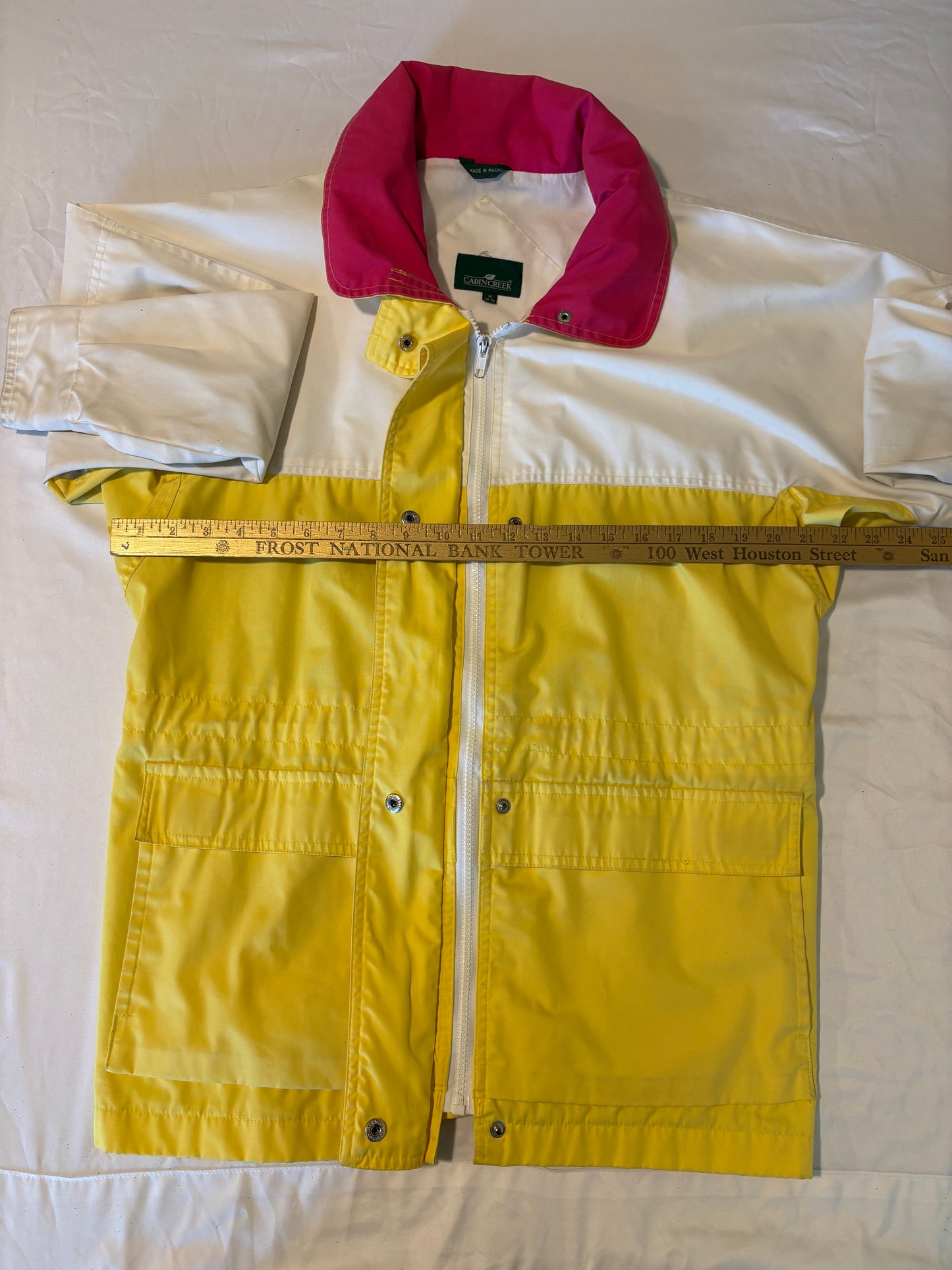 Vintage Cabin Creek Jacket Large Colorblock Yellow White Pink Zip Pockets Macau