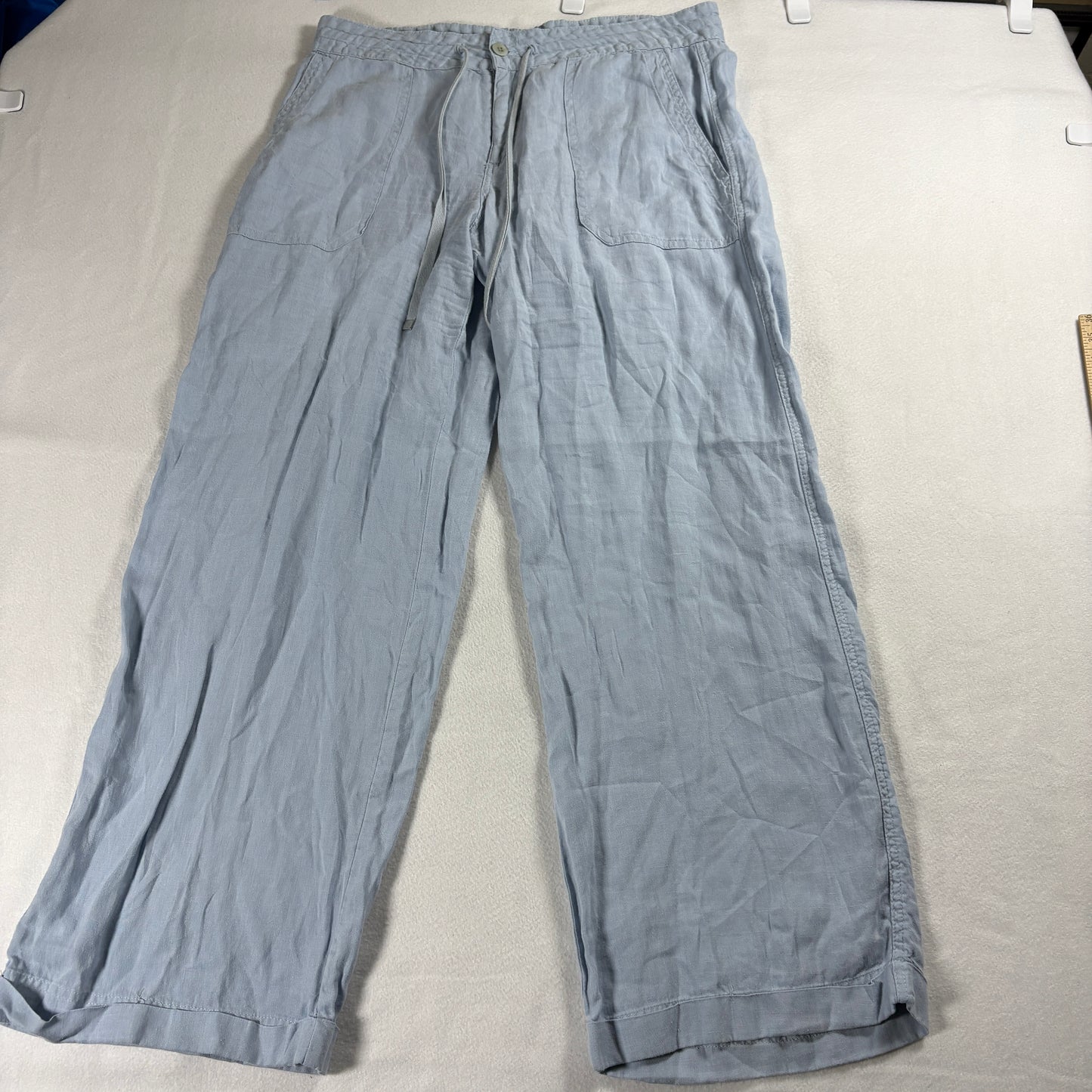 Lauren Ralph Lauren Womens 10 Linen Wide Leg Drawstring Pants Light Blue Summer