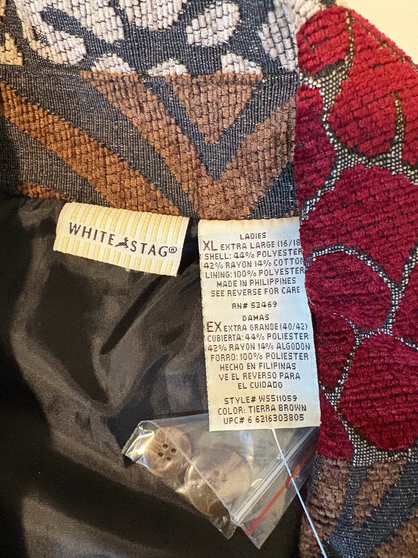 White Stag Patchwork Jacket Coat Women's Large L NWT Button Front Color Block Boho