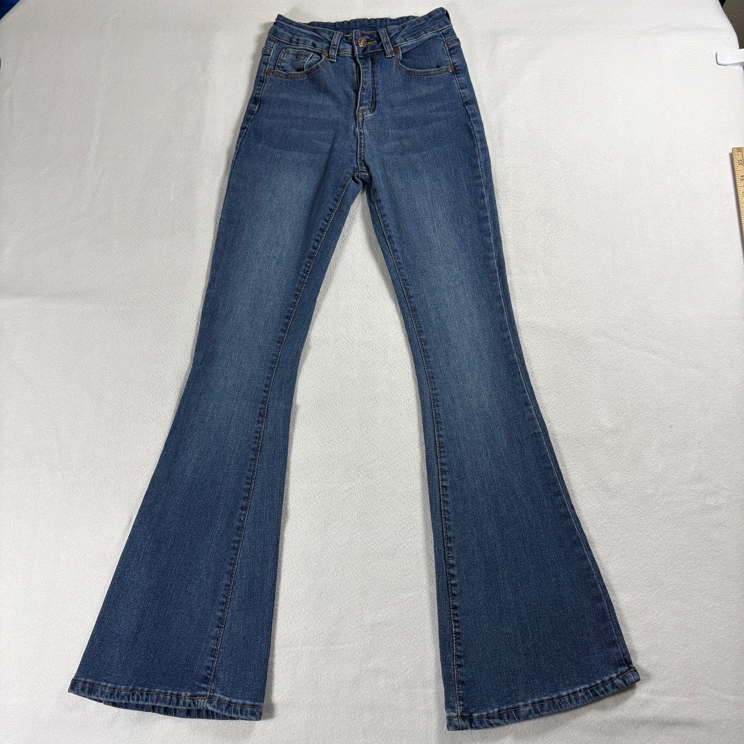 Shasa Womens Flare Jeans Medium Wash Y2K 90s Retro Stretch Denim Pants