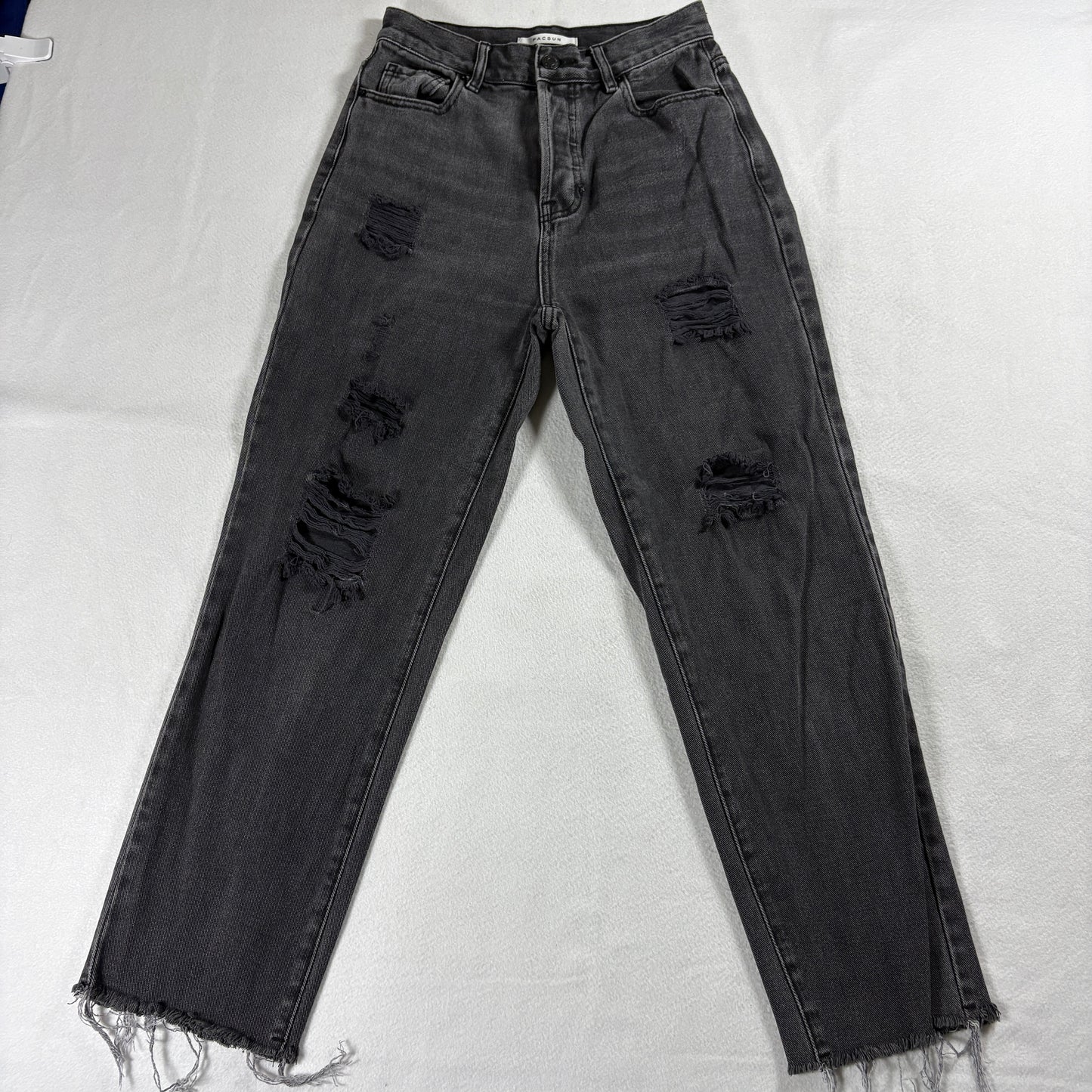 PacSun Womens High Rise Straight Jeans Black Distressed Grunge Y2K Denim