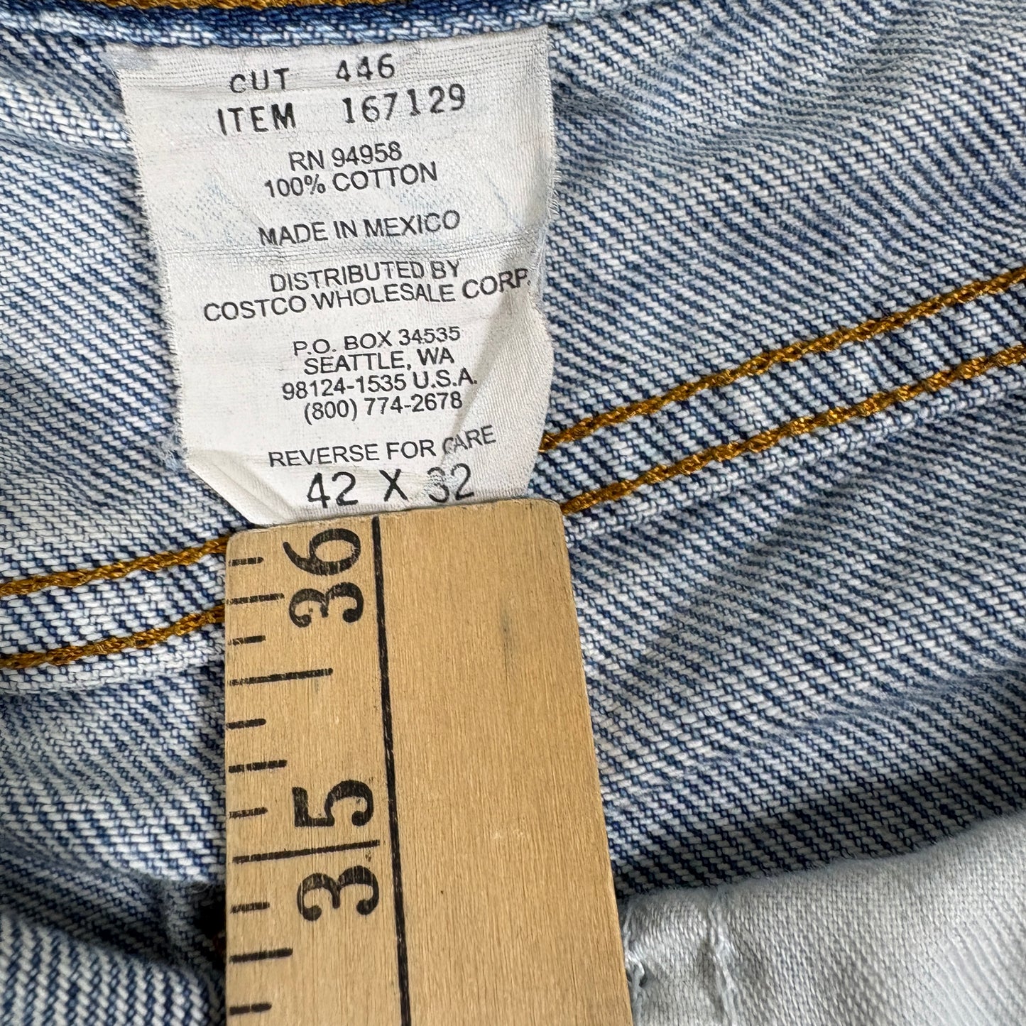 Kirkland Mens Jeans 42x32 Blue Denim Baggy Straight Y2K 90s Grunge Vintage
