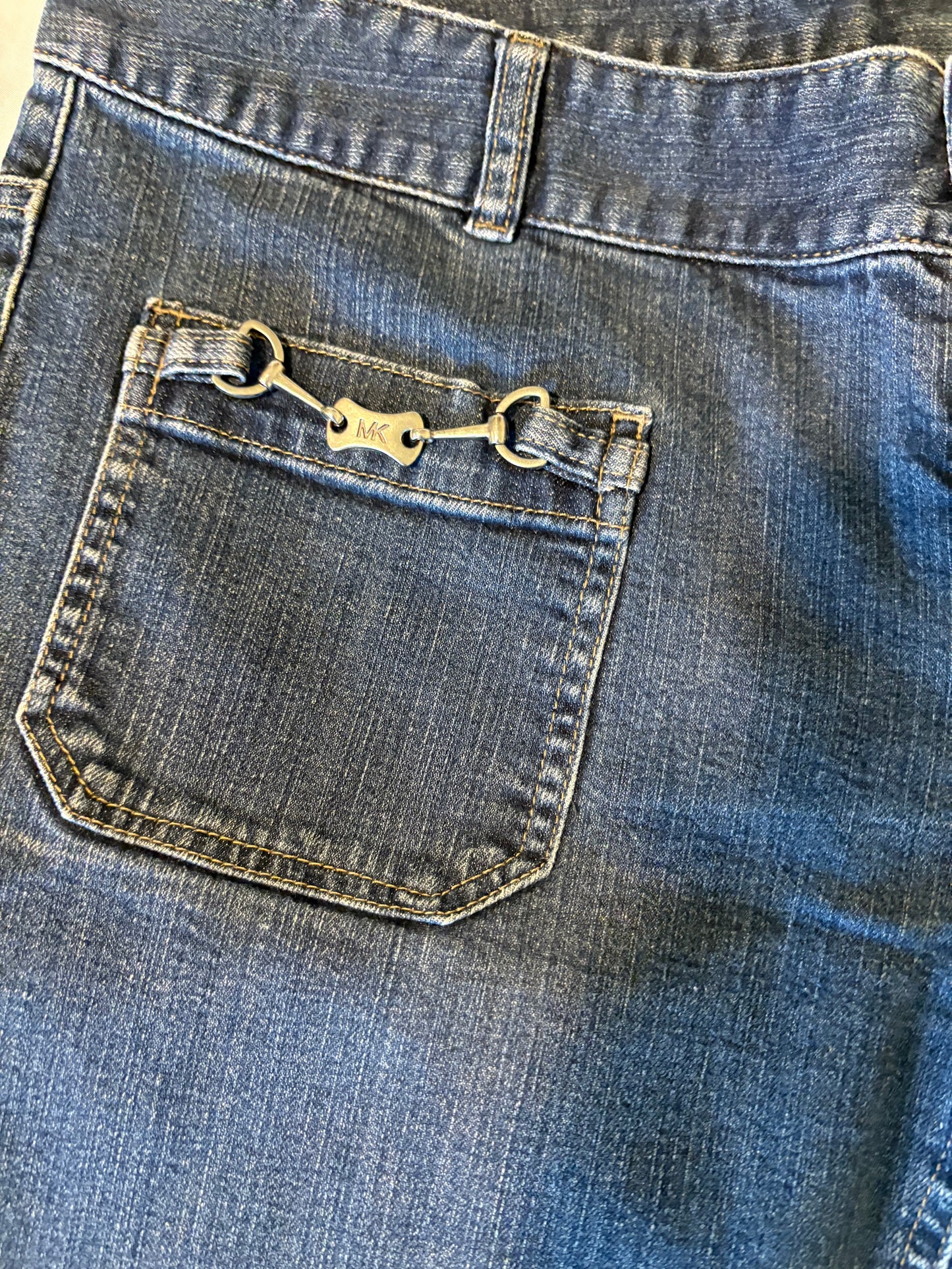 Michael Kors Womens Size 12 Straight Leg Jeans Blue Denim Chain Accent Pockets NWT