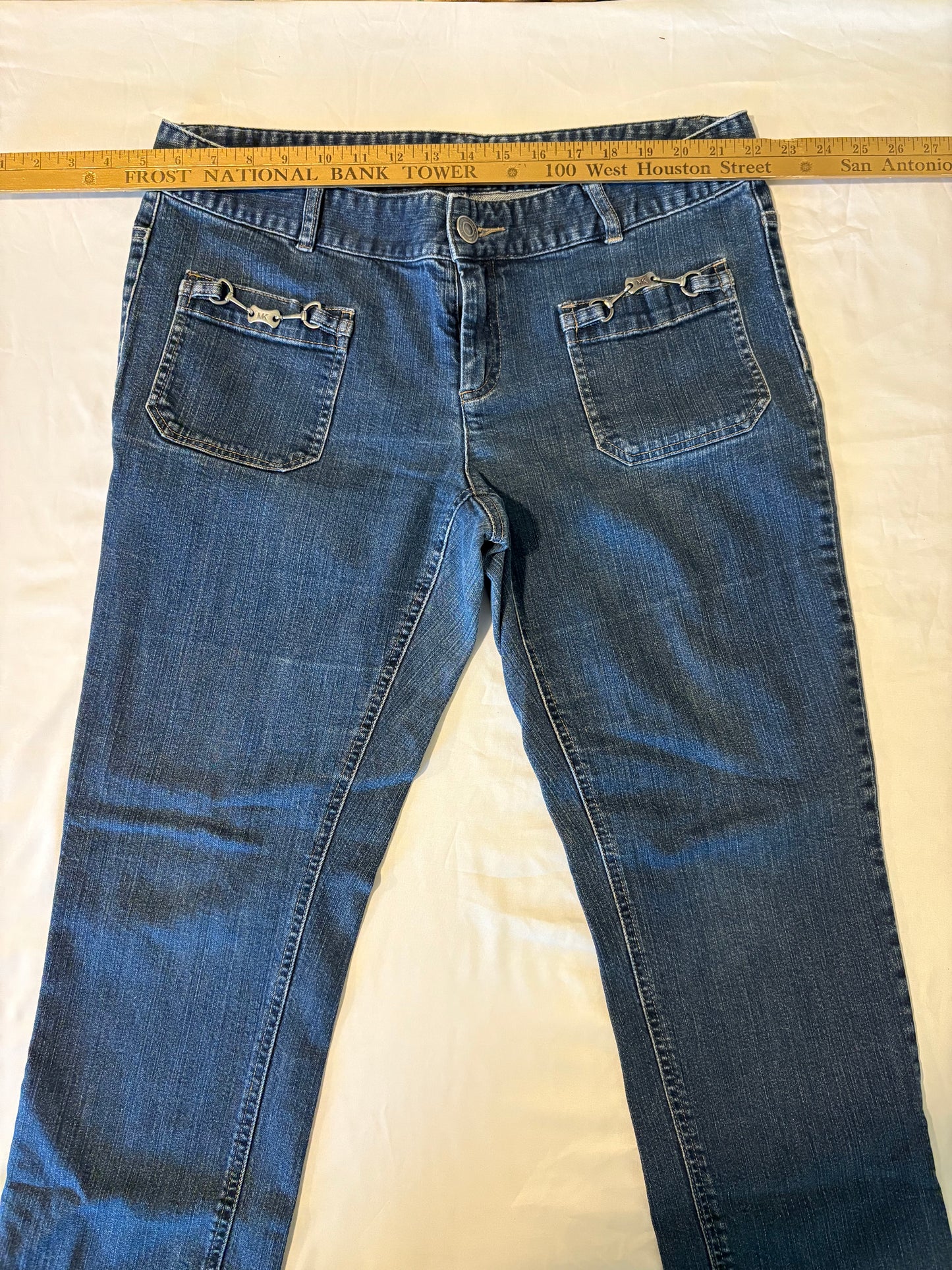 Michael Kors Womens Size 12 Straight Leg Jeans Blue Denim Chain Accent Pockets NWT