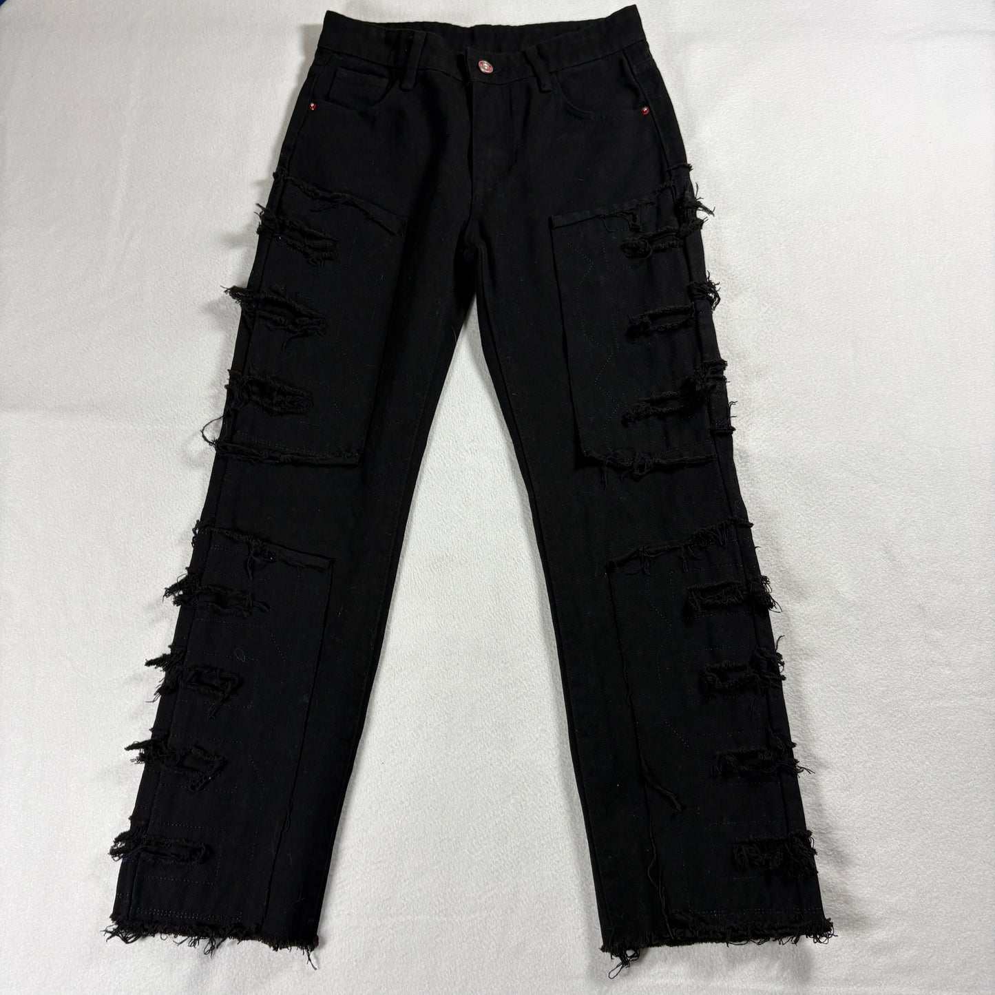 Jeans Wear Boys 12Y Distressed Black Slim Fit Raw Hem Denim Jeans Grunge Style