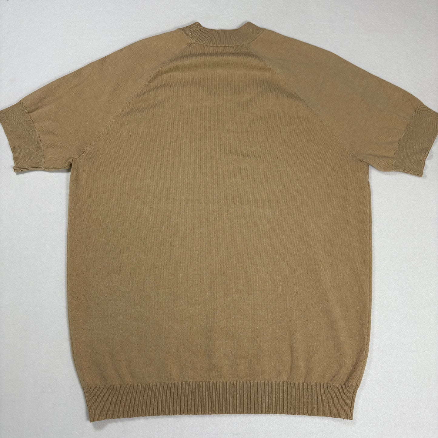 JF J Ferrar Mens Sweater Size L Tan Short Sleeve Knit Pullover Retro Y2K Minimal