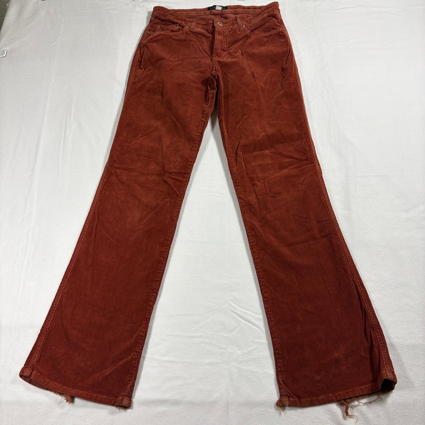 Peruvian Connection Corduroy Pants Womens Rust Flare Leg Distressed Hem Y2K Retro