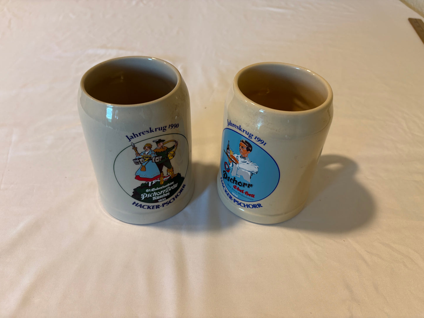 Vintage Hacker-Pschorr Beer Steins Set 1990 & 1991 Jahreskrug Oktoberfest West Germany