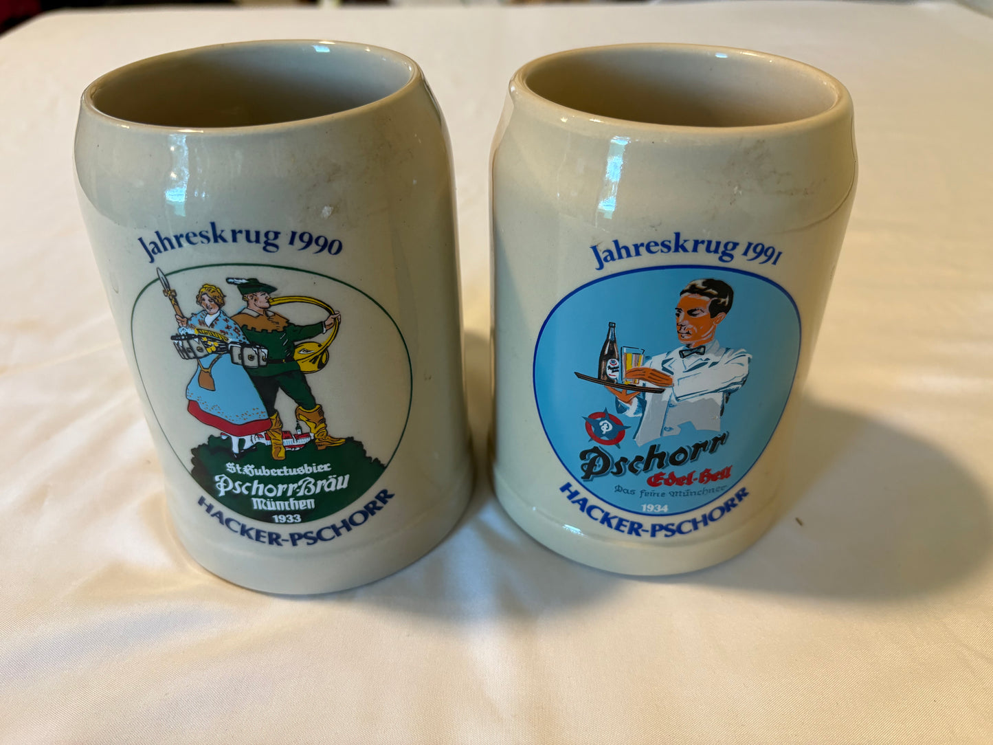 Vintage Hacker-Pschorr Beer Steins Set 1990 & 1991 Jahreskrug Oktoberfest West Germany