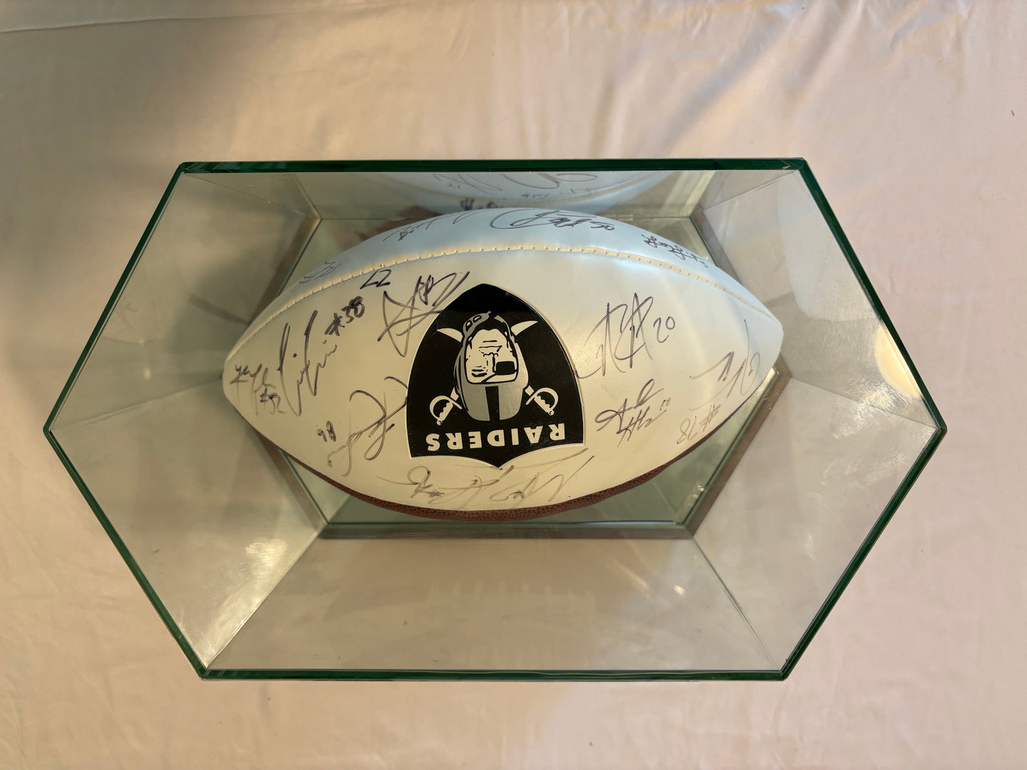 2021 Las Vegas Raiders Signed Football ā Abram, Renfrow, Littleton + Others ā w/ Display Case