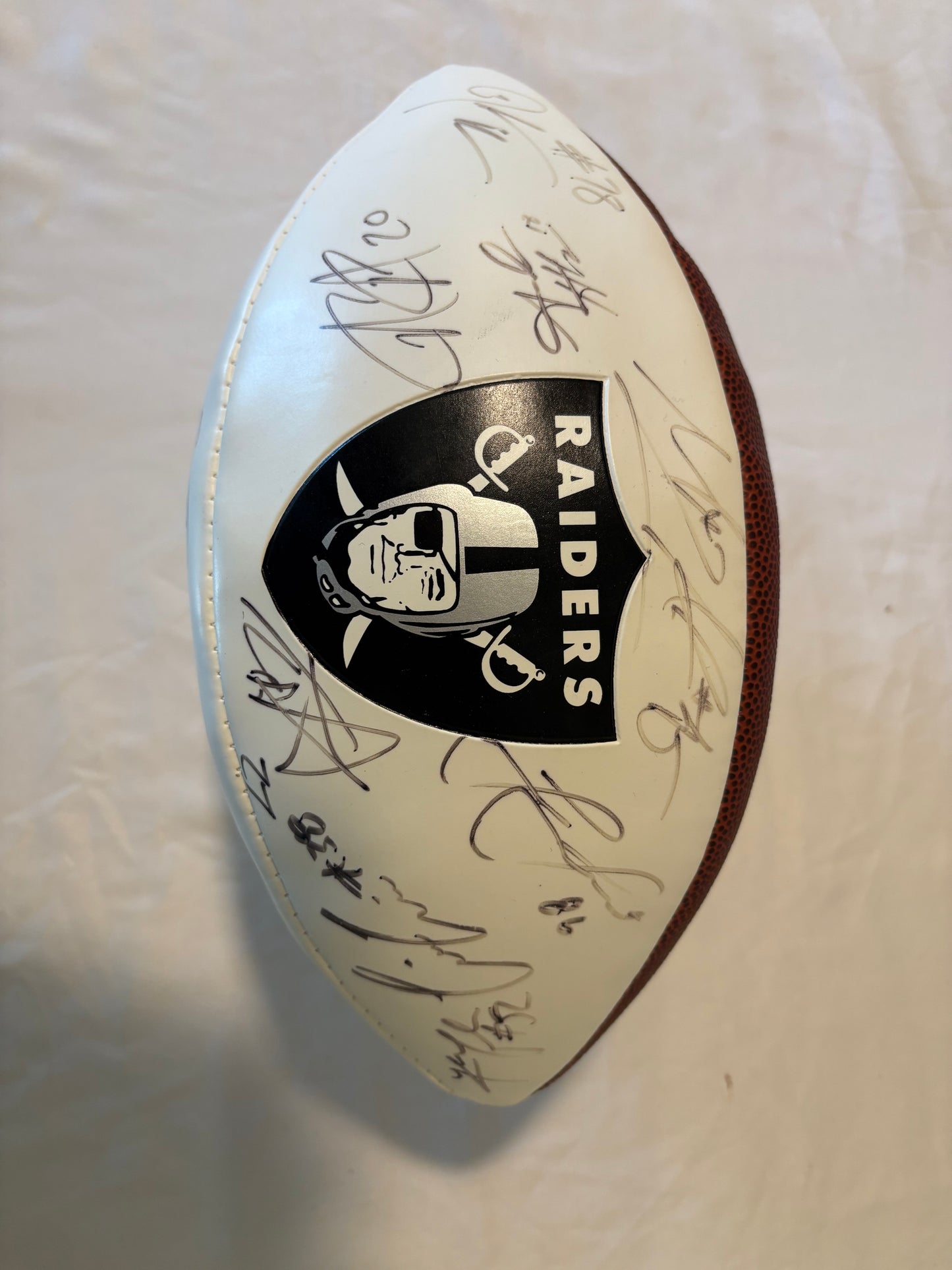 2021 Las Vegas Raiders Signed Football ā Abram, Renfrow, Littleton + Others ā w/ Display Case