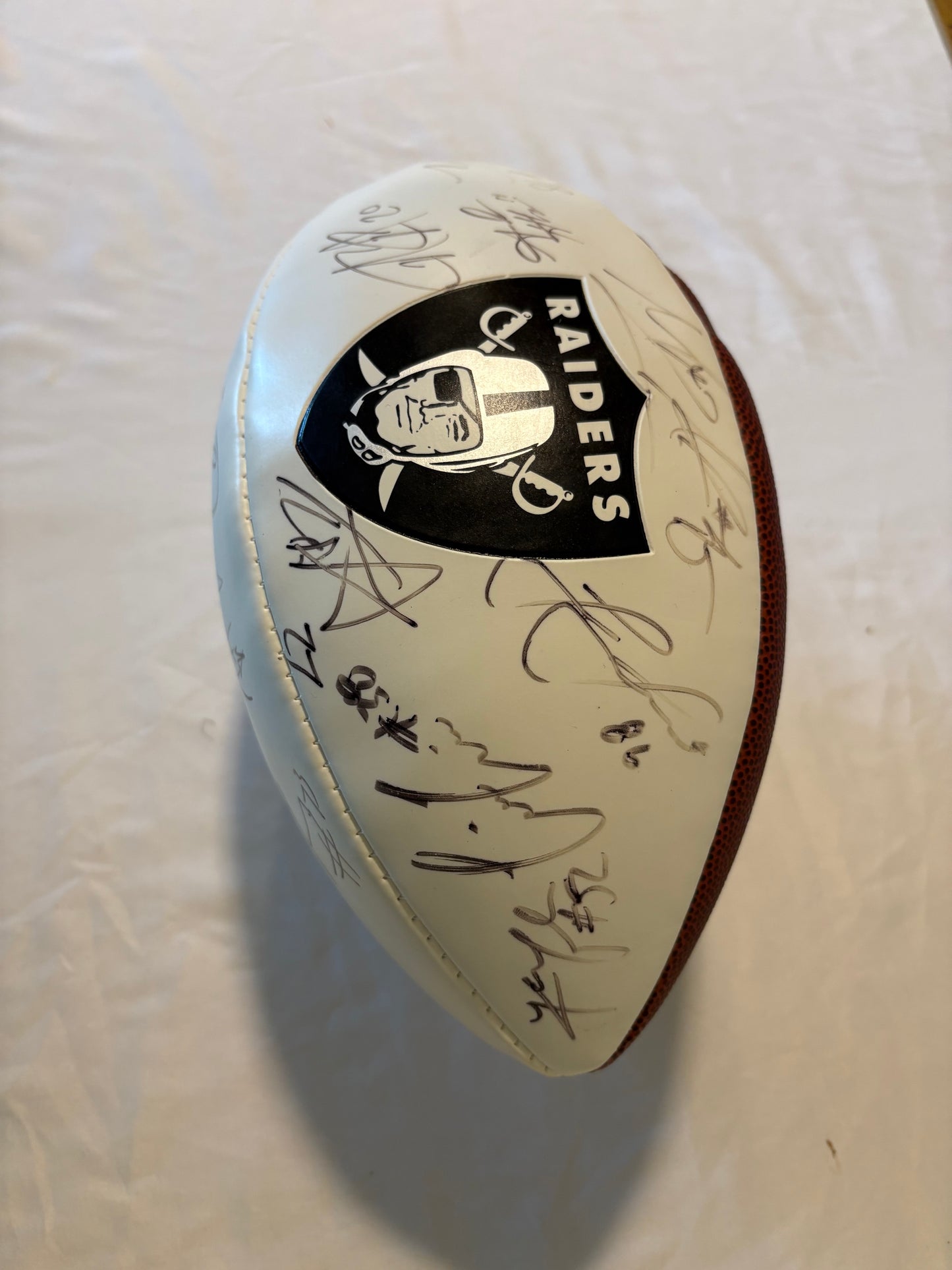 2021 Las Vegas Raiders Signed Football ā Abram, Renfrow, Littleton + Others ā w/ Display Case