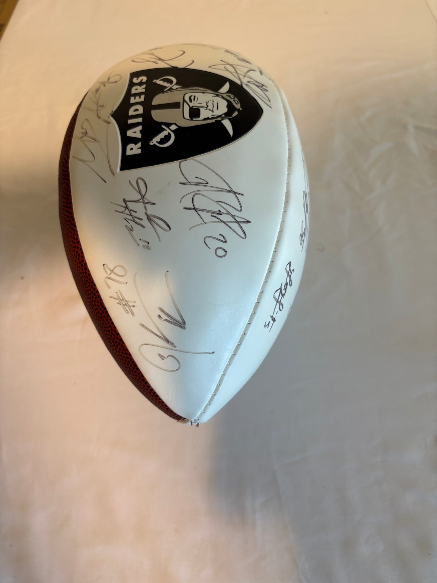 2021 Las Vegas Raiders Signed Football ā Abram, Renfrow, Littleton + Others ā w/ Display Case