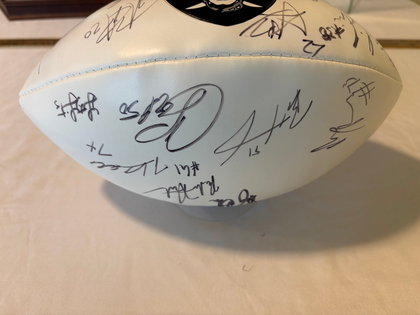 2021 Las Vegas Raiders Signed Football ā Abram, Renfrow, Littleton + Others ā w/ Display Case