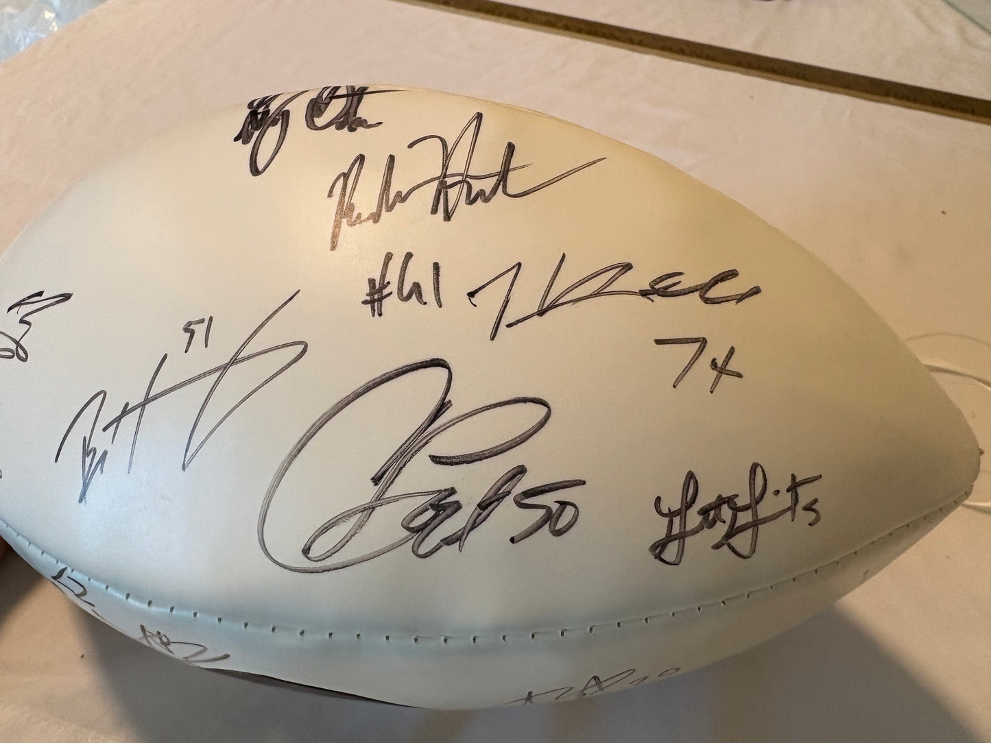 2021 Las Vegas Raiders Signed Football ā Abram, Renfrow, Littleton + Others ā w/ Display Case