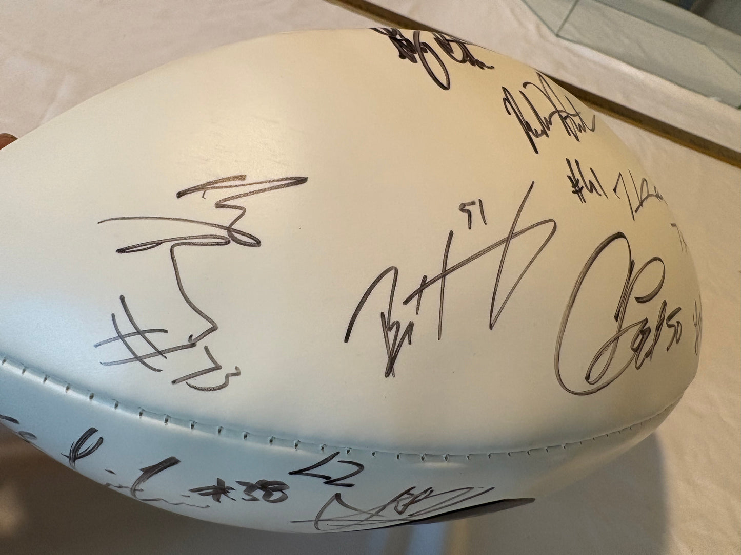 2021 Las Vegas Raiders Signed Football ā Abram, Renfrow, Littleton + Others ā w/ Display Case