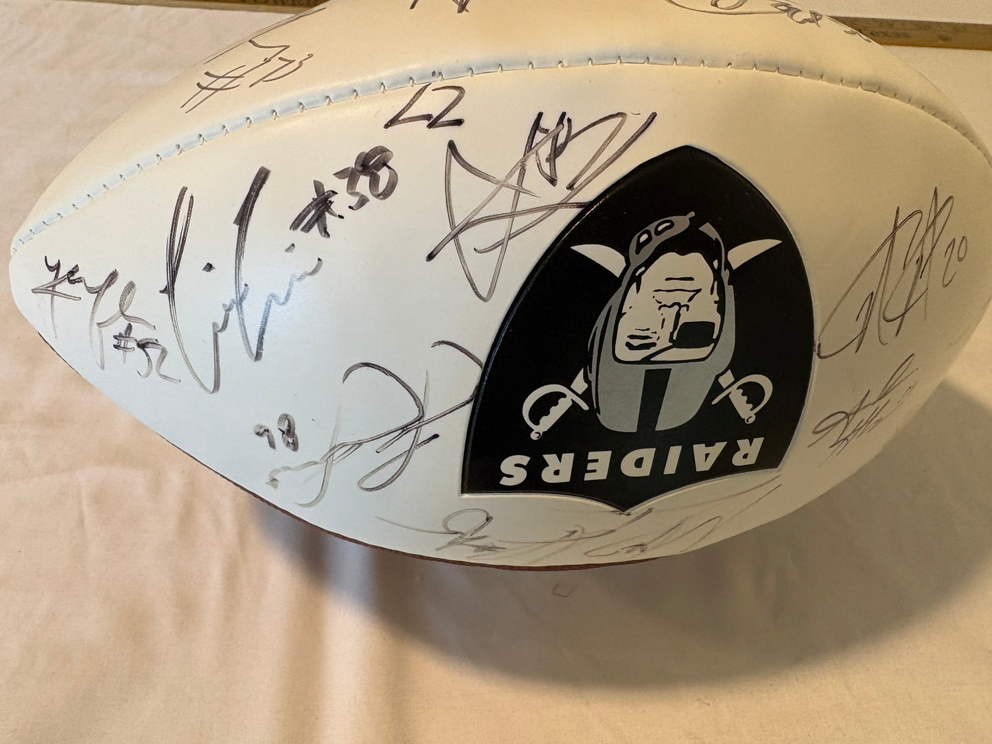 2021 Las Vegas Raiders Signed Football ā Abram, Renfrow, Littleton + Others ā w/ Display Case