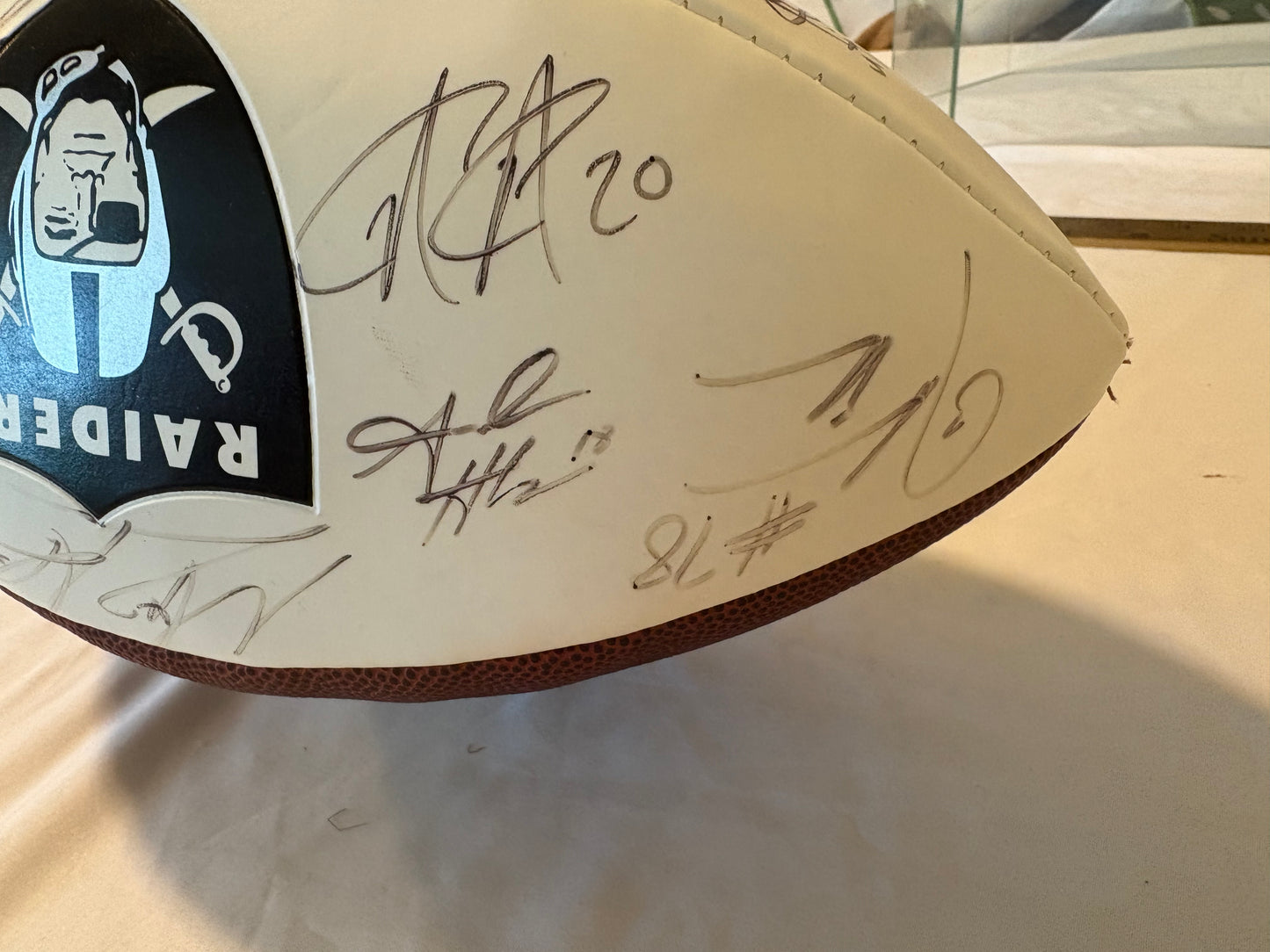 2021 Las Vegas Raiders Signed Football ā Abram, Renfrow, Littleton + Others ā w/ Display Case