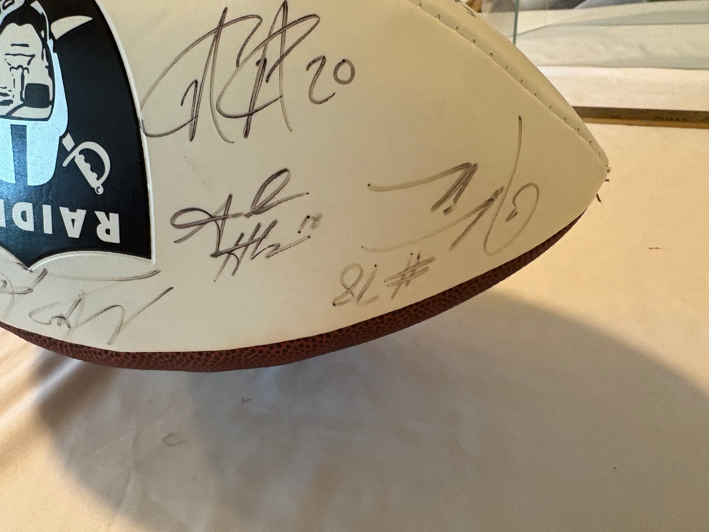 2021 Las Vegas Raiders Signed Football ā Abram, Renfrow, Littleton + Others ā w/ Display Case