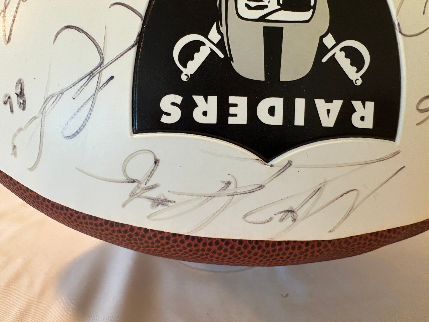 2021 Las Vegas Raiders Signed Football ā Abram, Renfrow, Littleton + Others ā w/ Display Case