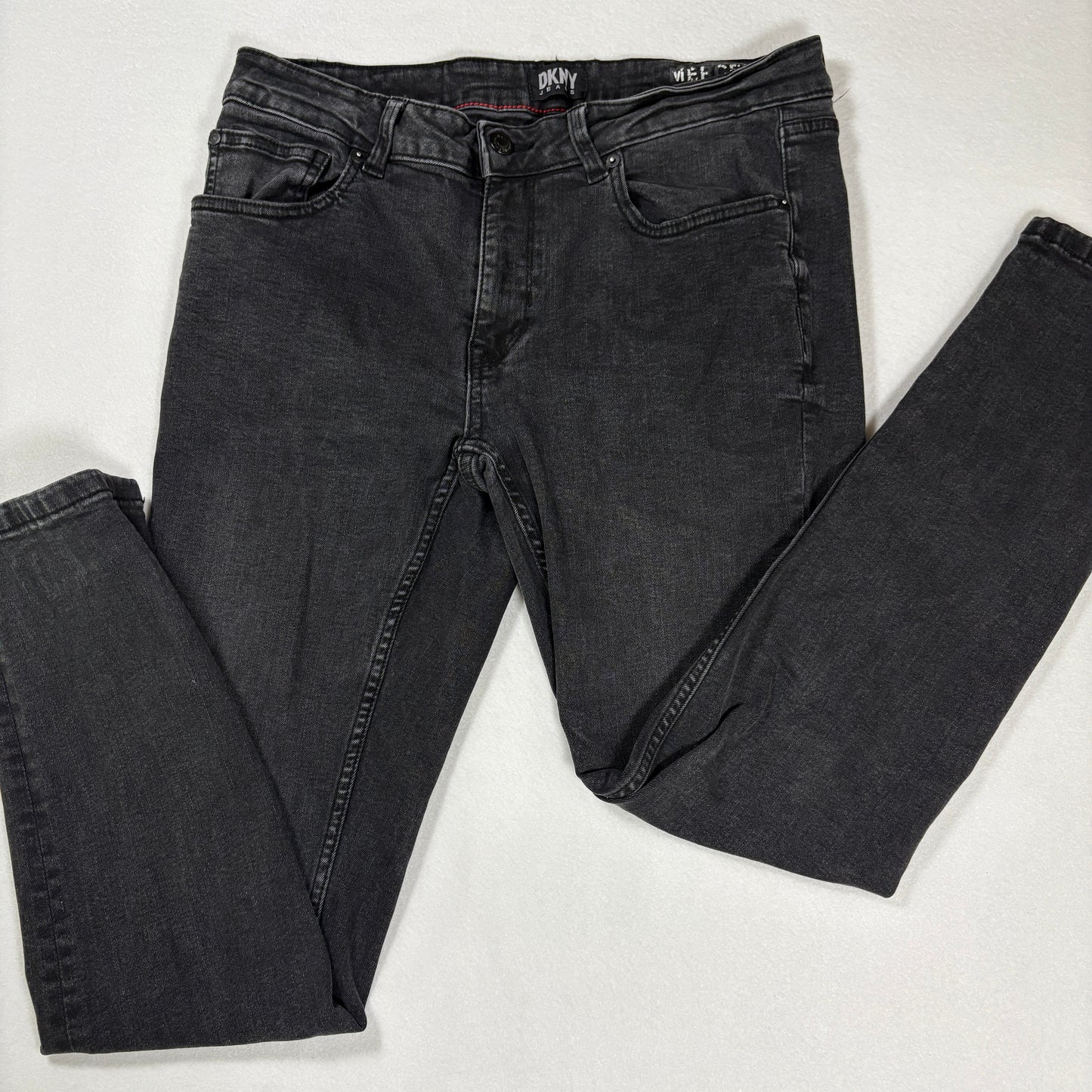 DKNY mens black denim jeans size 32x30 skinny fit Y2K vintage grunge stretch