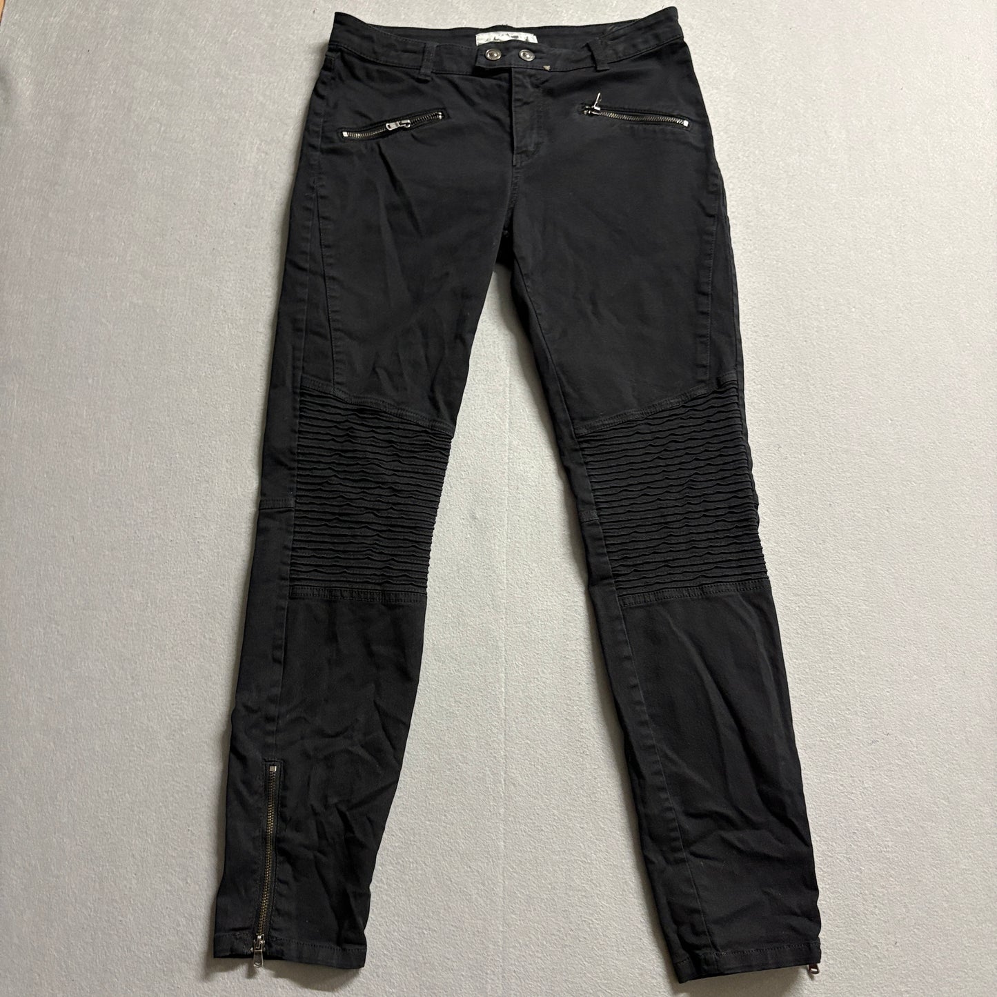 L.O.G.G Moto Skinny Jeans Womens US 8 Black Zip Biker Stretch Punk Y2K