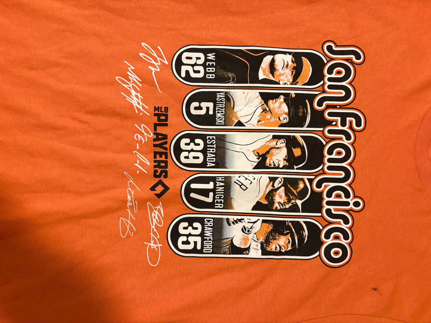 SF Giants Player Shirt MLBPA Webb Crawford Yastrzemski Orange Men’s M Baseball