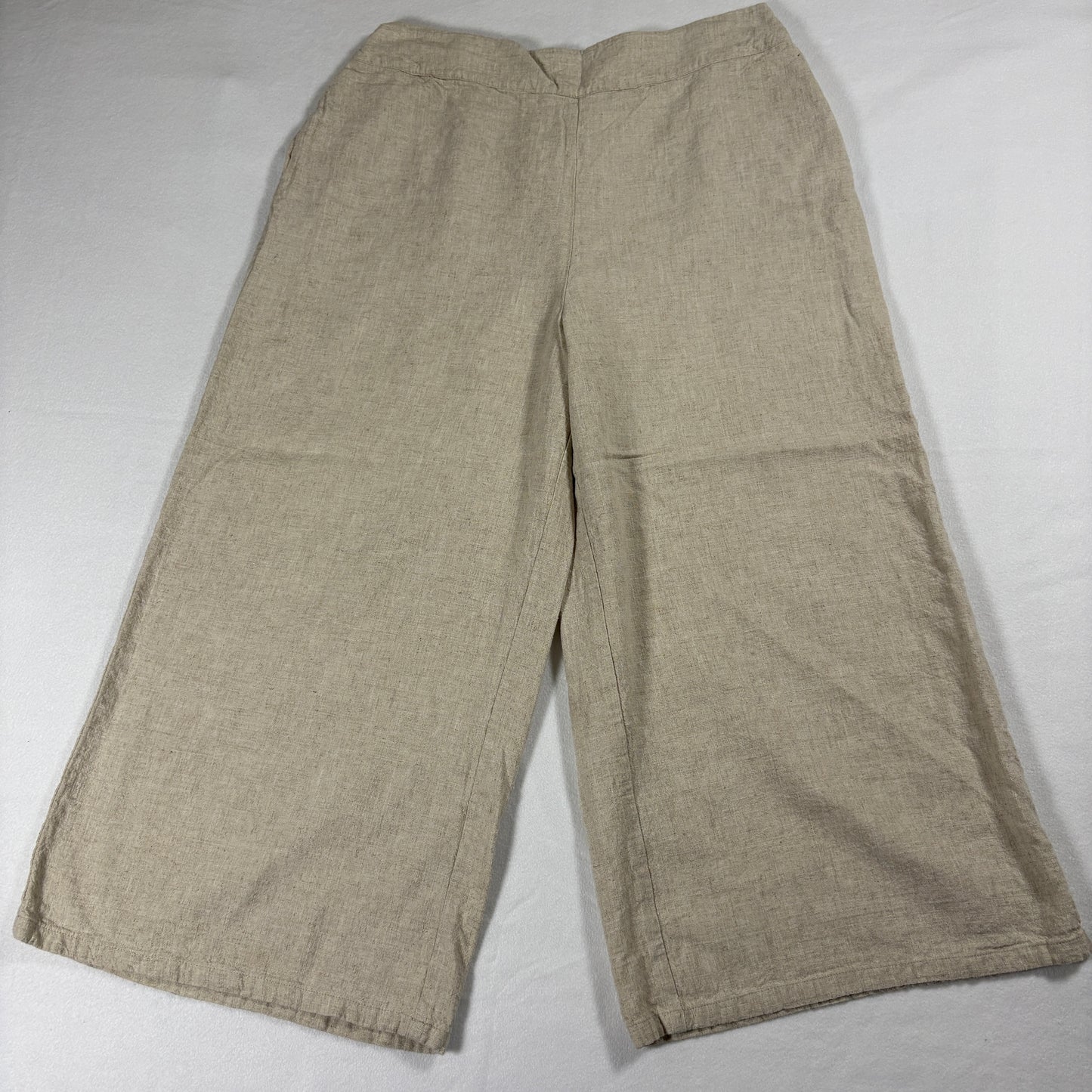 Coco Cabana Linen Wide Leg Pants Womens L Beige Lightweight Summer Beachy Casual