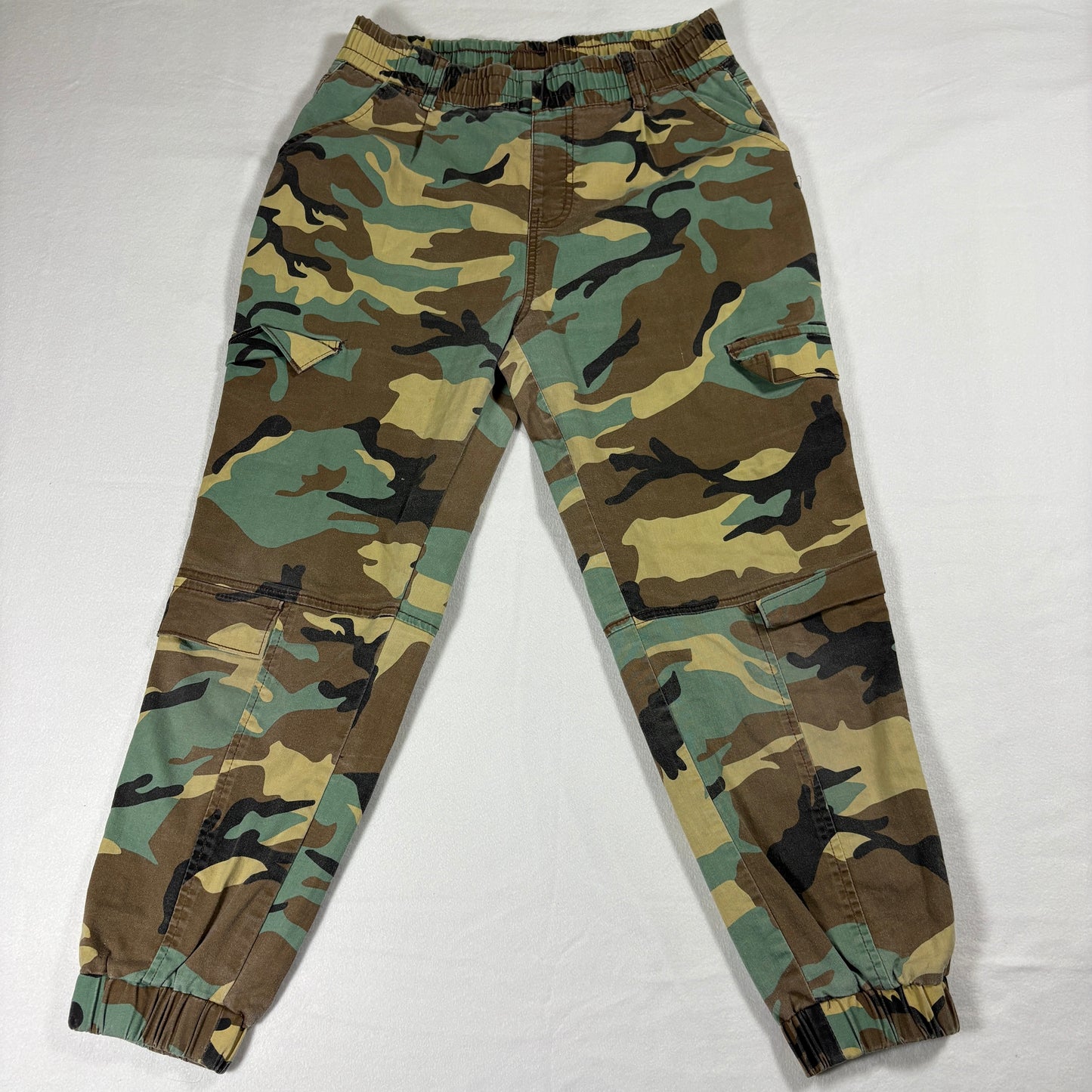 Camo Cargo Joggers Mens 13/14 Green Stretch Elastic Waist Streetwear Y2K Utility
