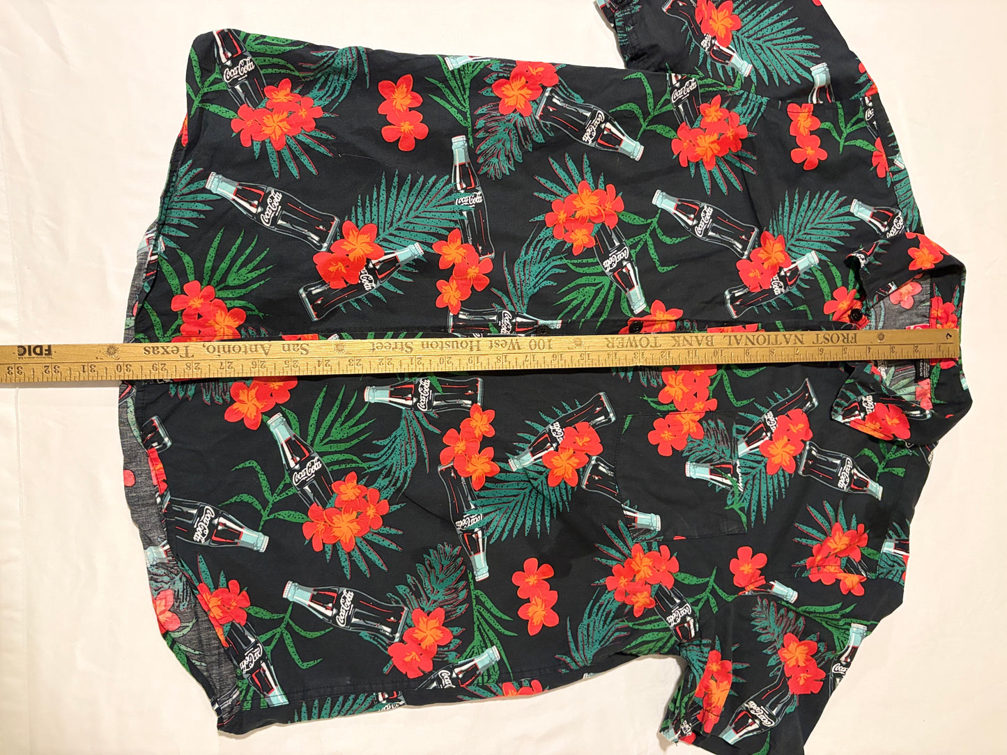 Coca-Cola Hawaiian Shirt Men's Large Black Floral Palm Trees Bottles Aloha VTG
