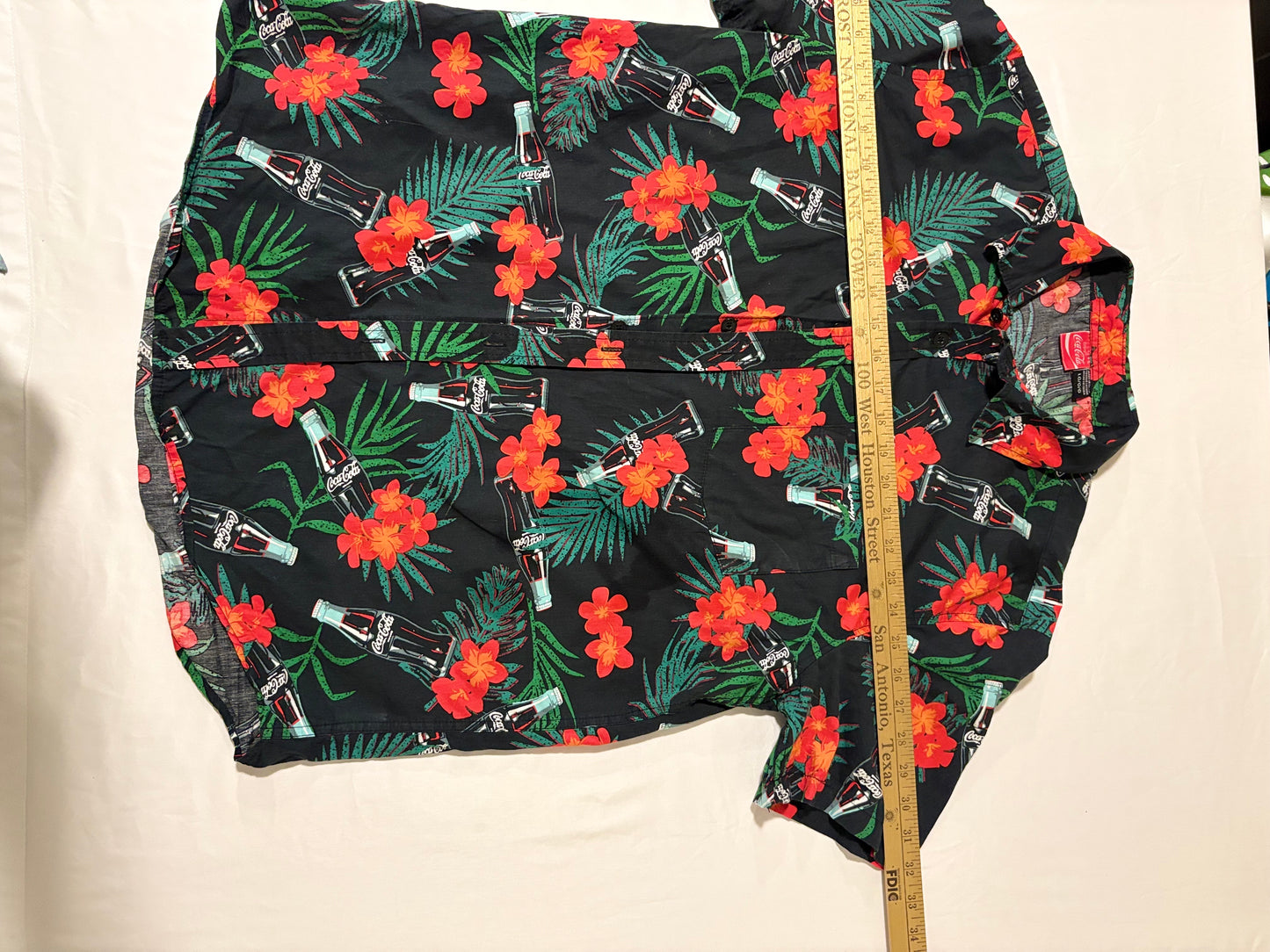 Coca-Cola Hawaiian Shirt Men's Large Black Floral Palm Trees Bottles Aloha VTG