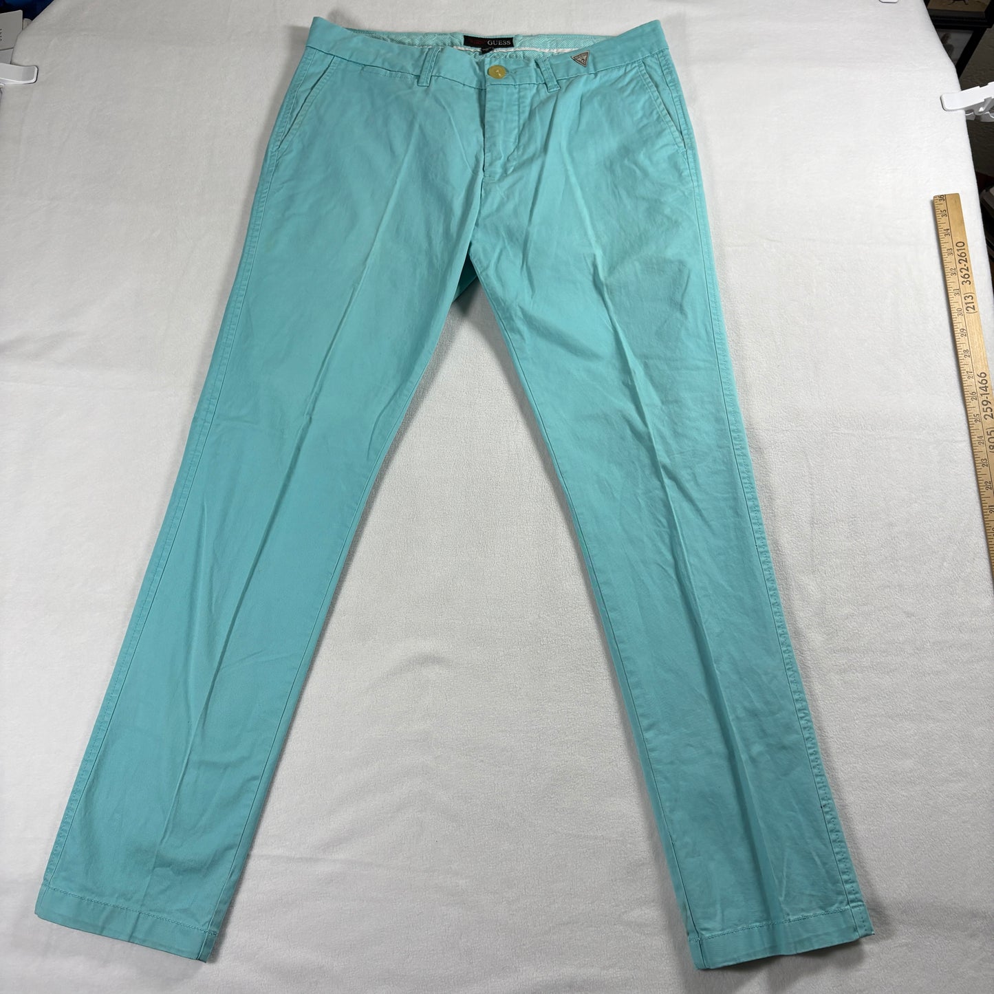 Guess Womens 33 Slim Fit Aqua Blue Stretch Pants Casual Cotton Chinos! Soft Wear