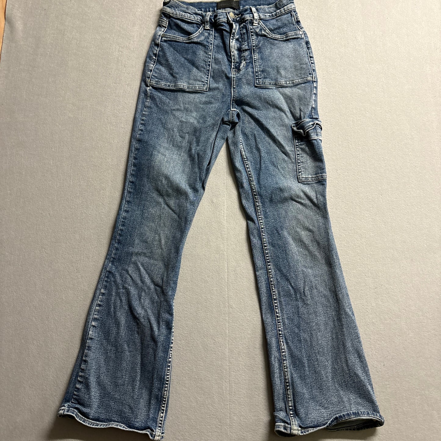 Y2K Cargo Flare Jeans Utility Wide Leg Tag 27 Fits Like 27x29 Light Wash
