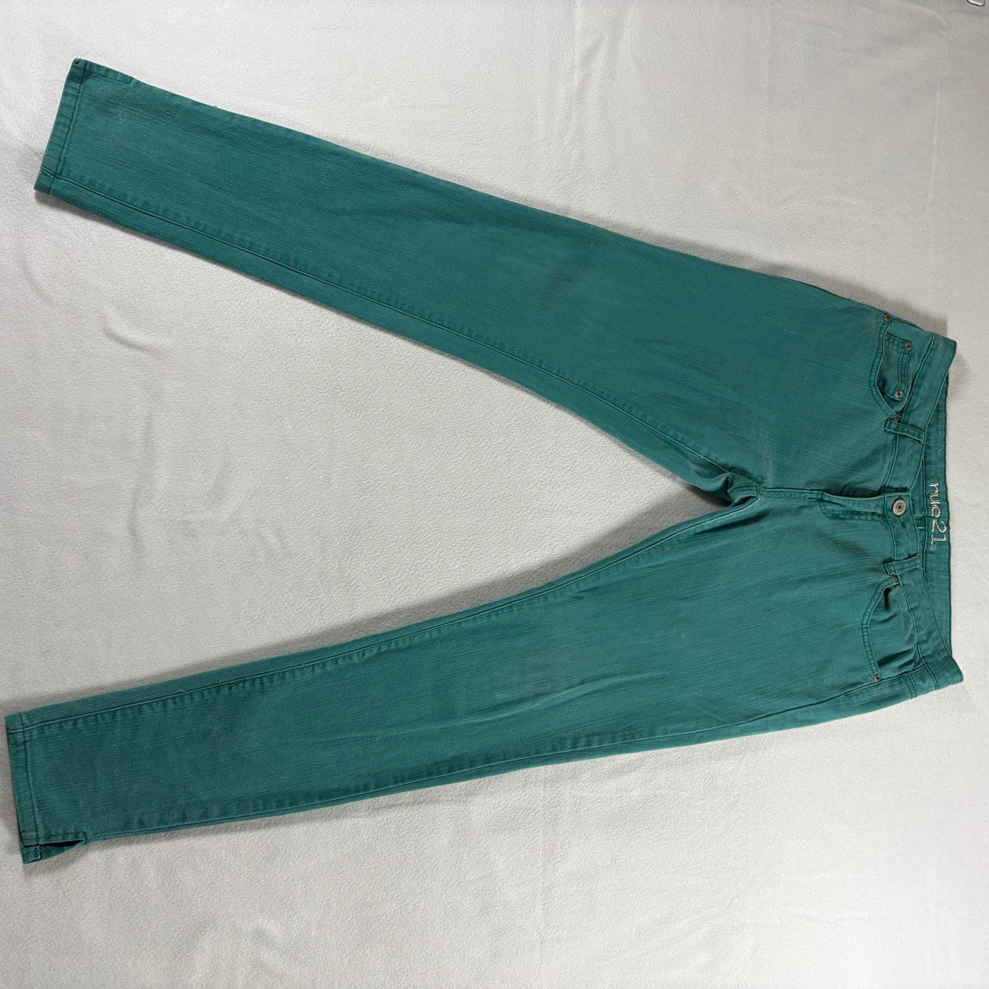 Rue21 Womens Teal Skinny Jeans Y2K Stretch Denim Size 9/10 Low Rise Pants Trendy