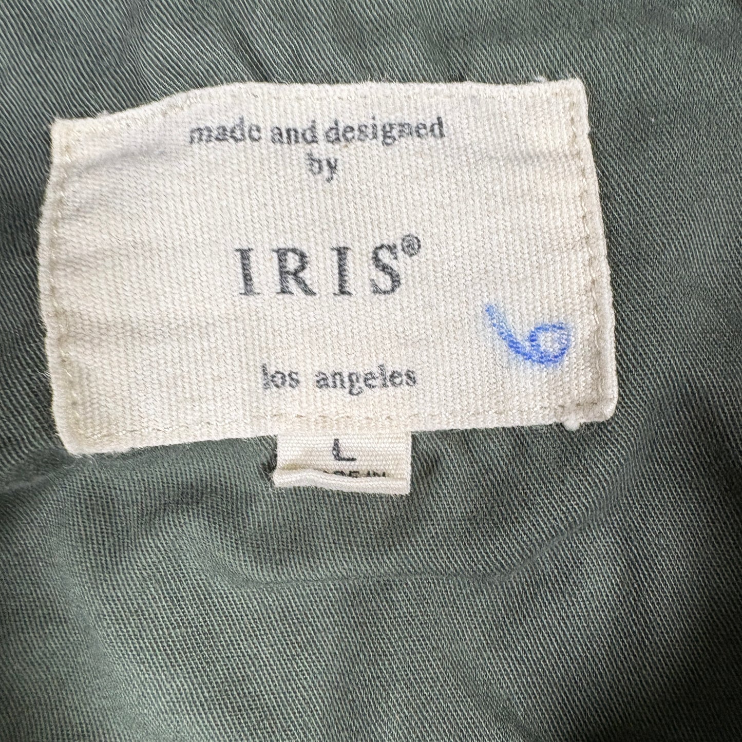 Iris Womens Green Utility Parka Jacket Size Large Hooded Drawstring Zip Military