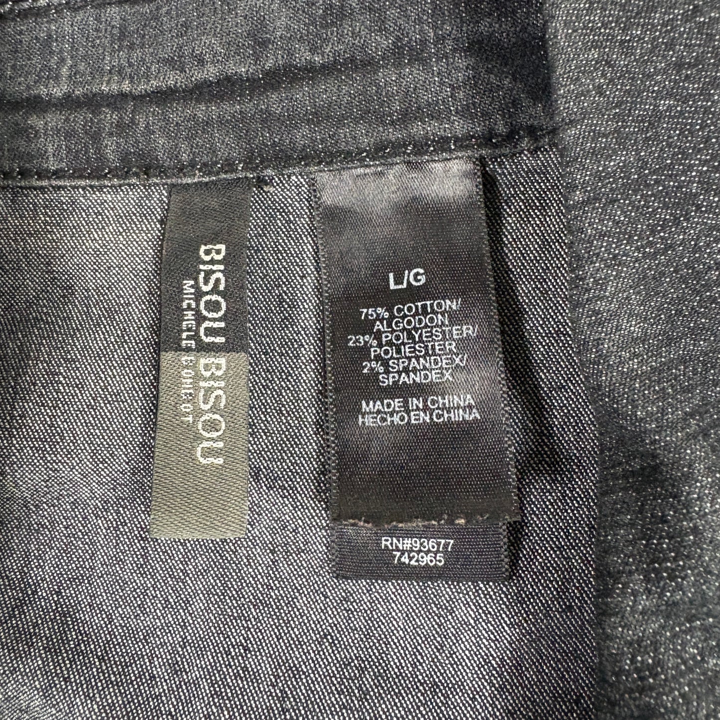 Bisou Bisou Womens Denim Blazer Jacket Size Large Dark Wash Stretch Y2K 90s Grunge